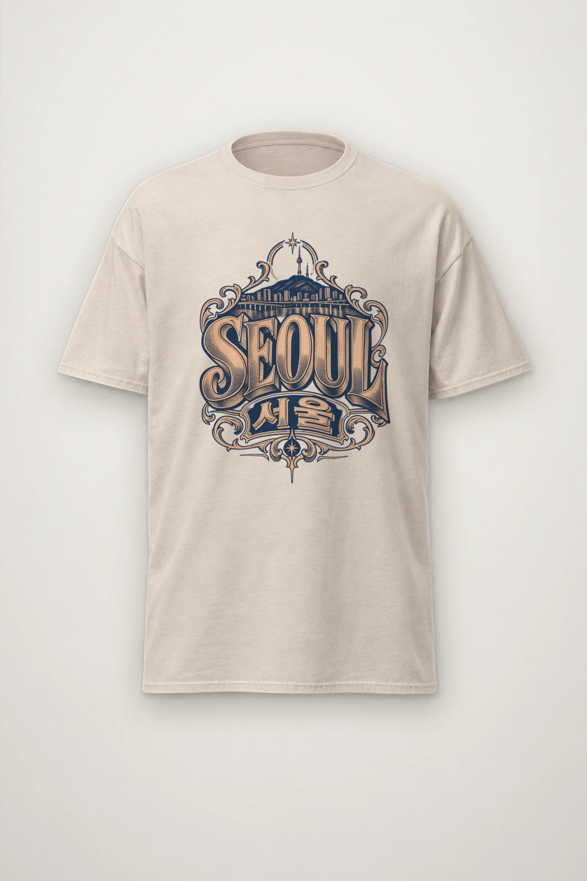 "Seoul Serif Skyline" Heavyweight Unisex Crewneck T-shirt
