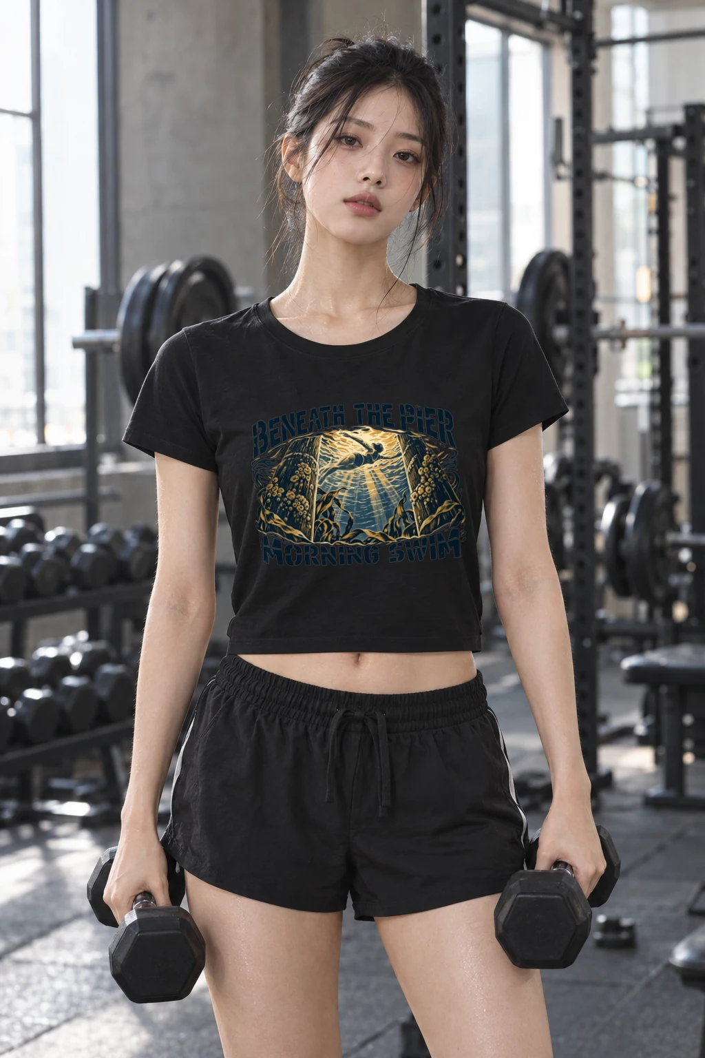 "Beneath the Pier Morning Swim" Women's Crop Tee