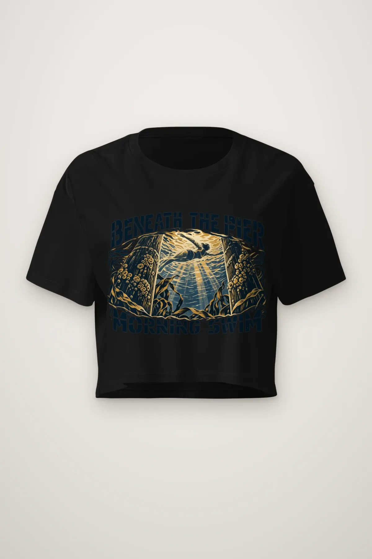 "Beneath the Pier Morning Swim" Women's Crop Tee