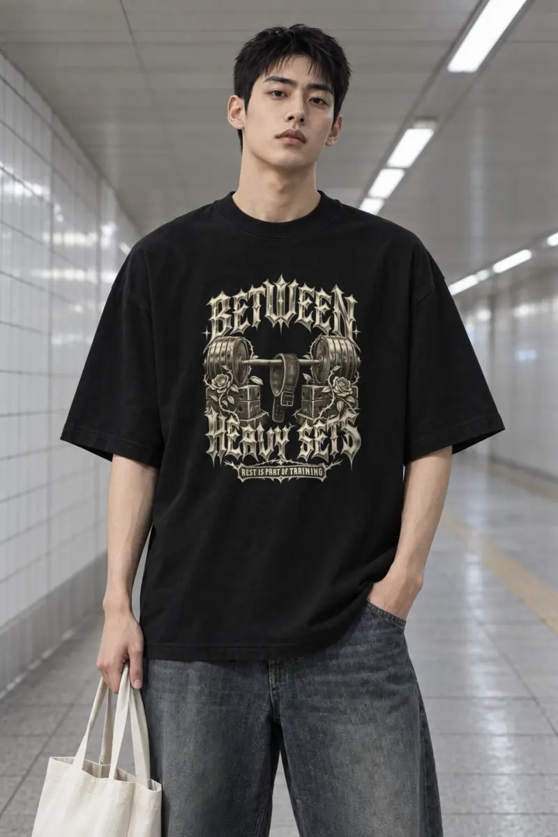"Between Heavy Sets" Men's Oversized Heavyweight Crewneck T-Shirt
