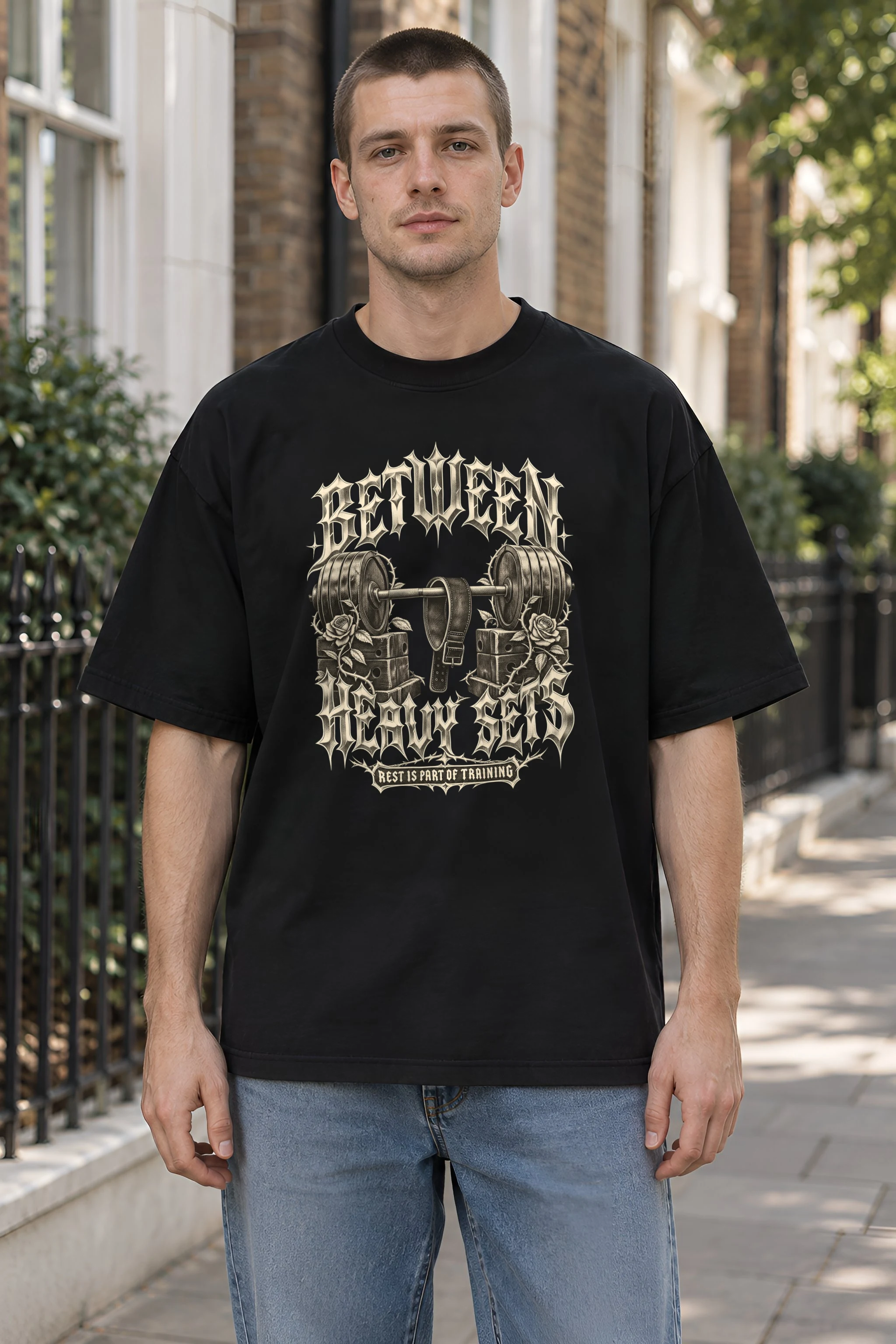 "Between Heavy Sets" Men's Oversized Heavyweight Crewneck T-Shirt