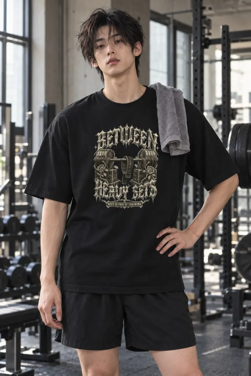 “Between Heavy Sets” Men’s Oversized Heavyweight Crewneck T-Shirt