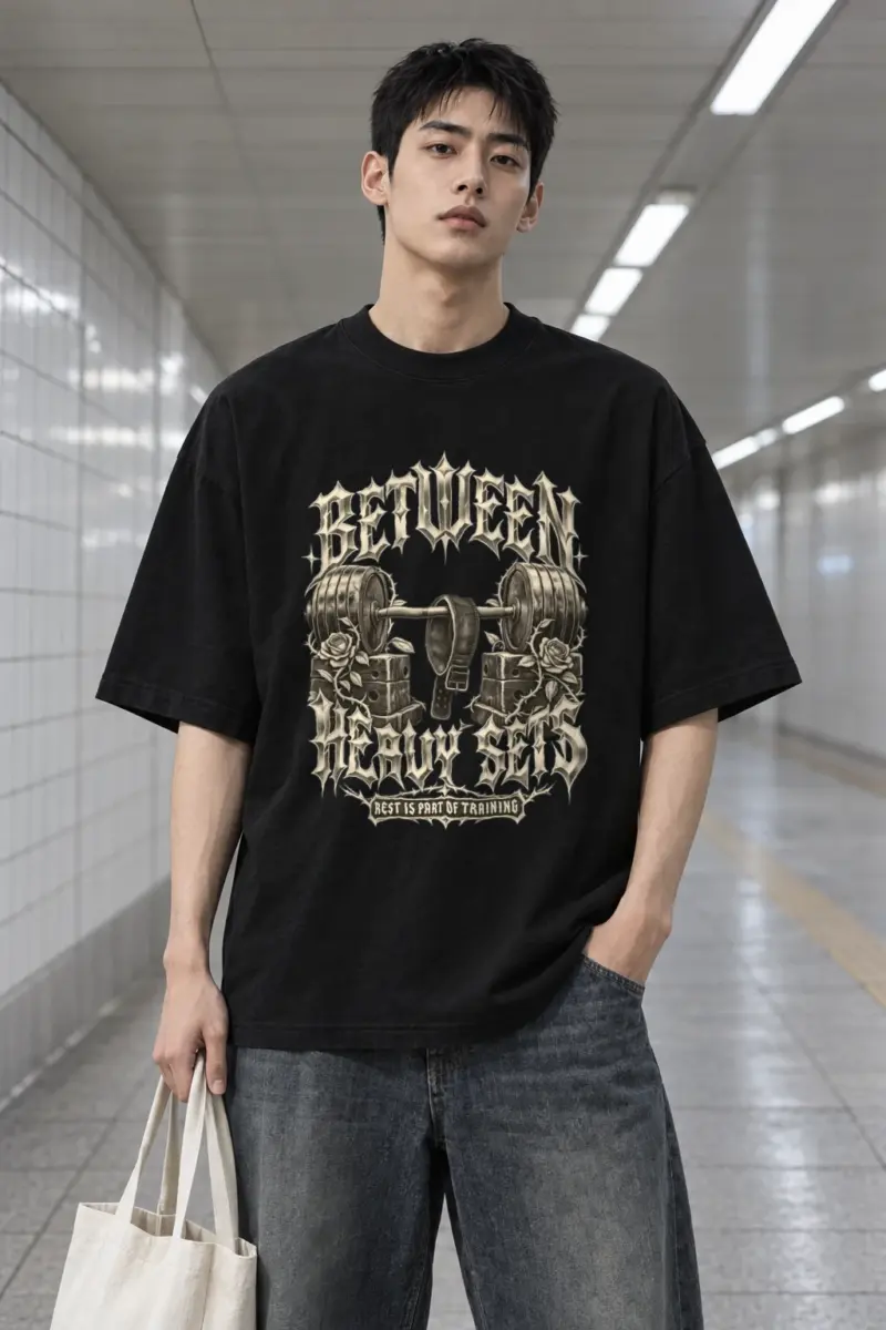 “Between Heavy Sets” Men’s Oversized Heavyweight Crewneck T-Shirt