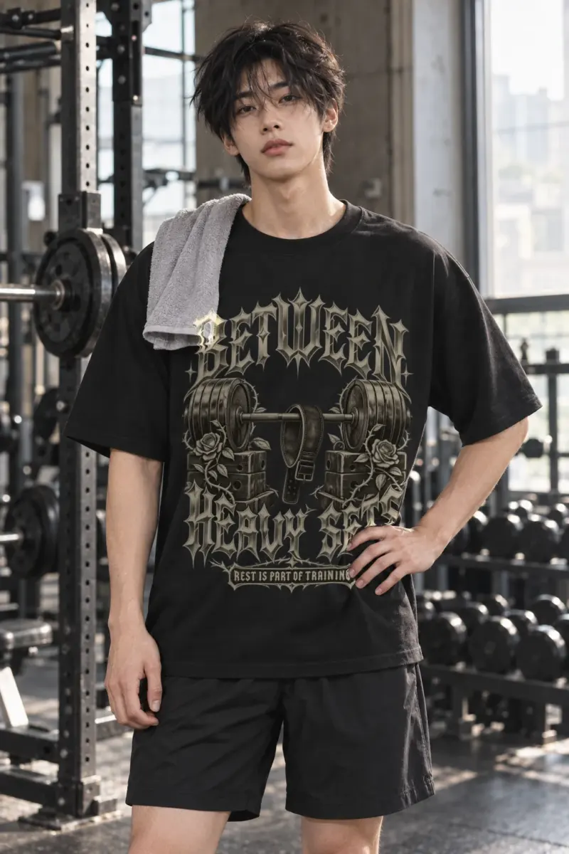 “Between Heavy Sets” Men’s Oversized Heavyweight Crewneck T-Shirt