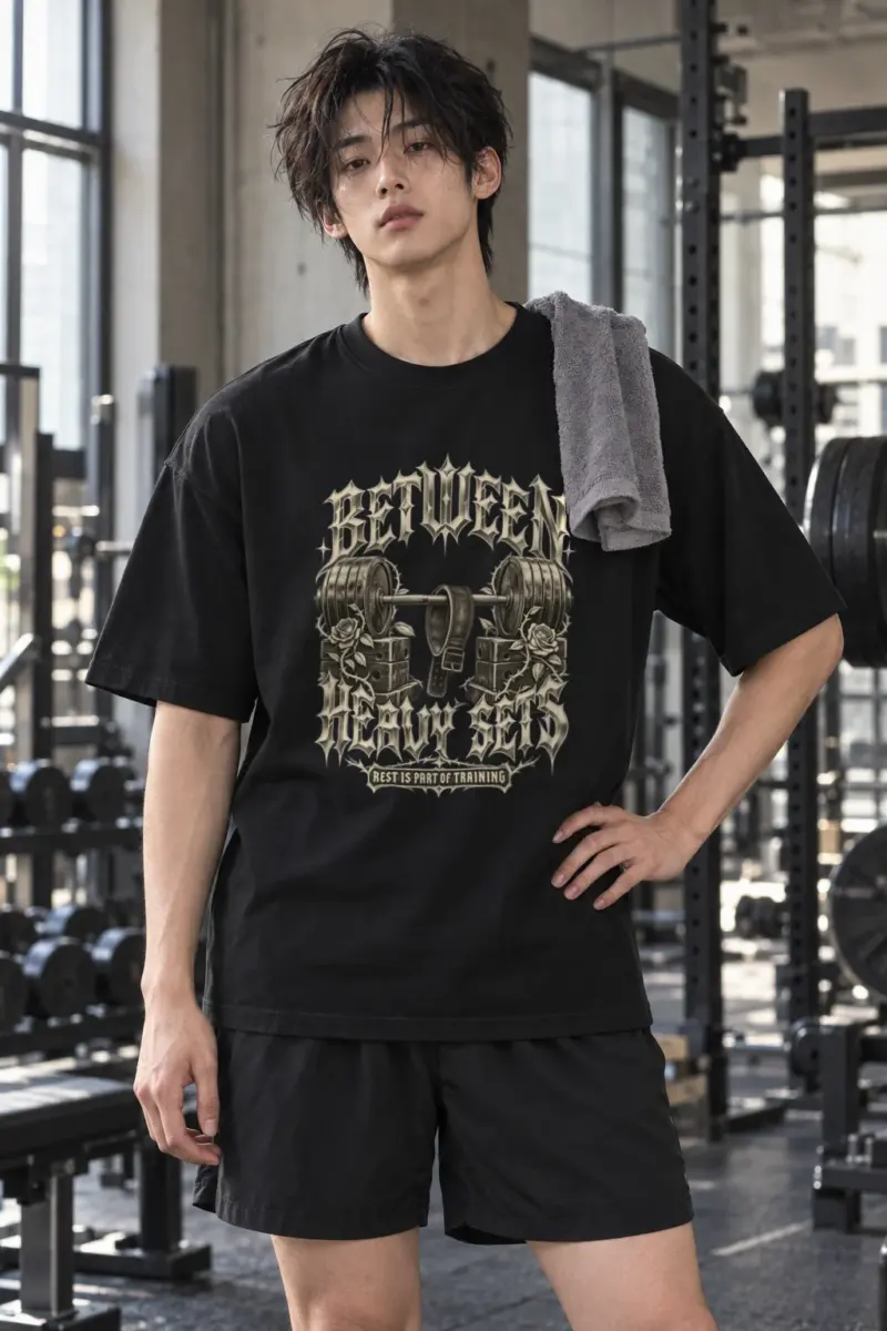 "Between Heavy Sets" Men's Oversized Heavyweight Crewneck T-Shirt