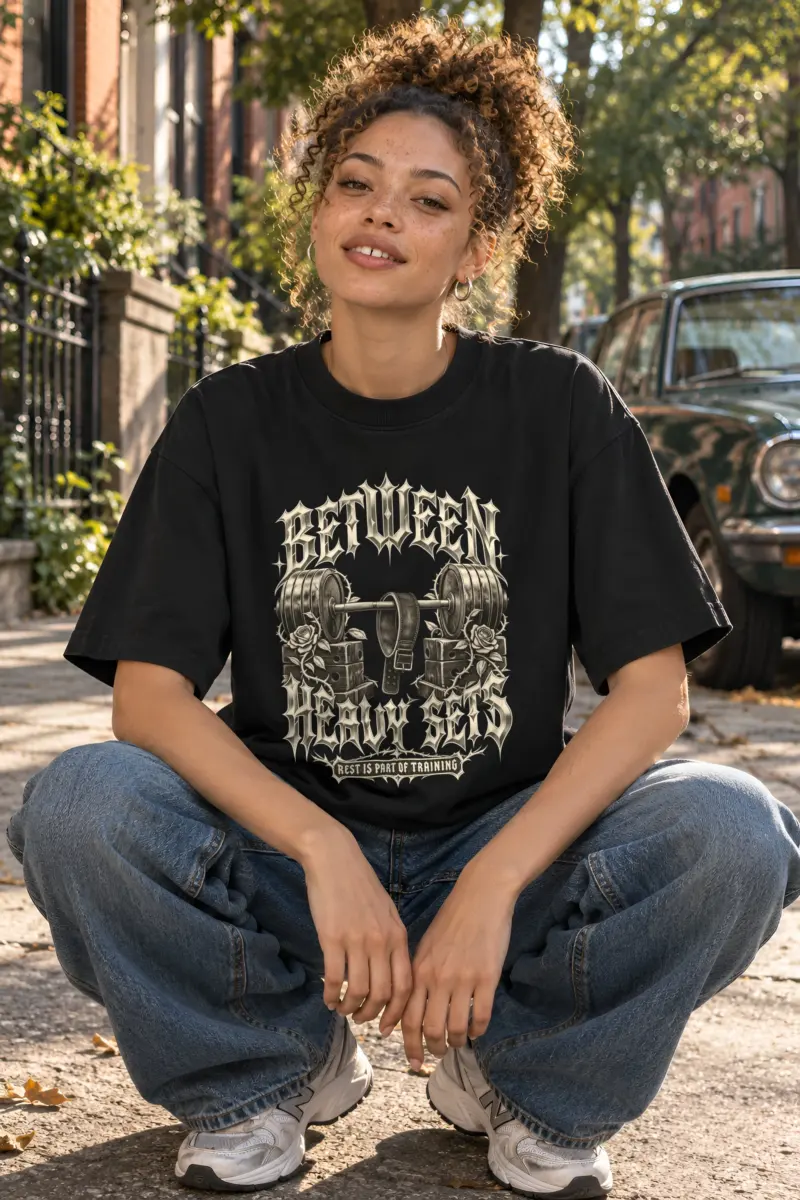 "Between Heavy Sets" Unisex Oversized Heavyweight Crewneck T-Shirt