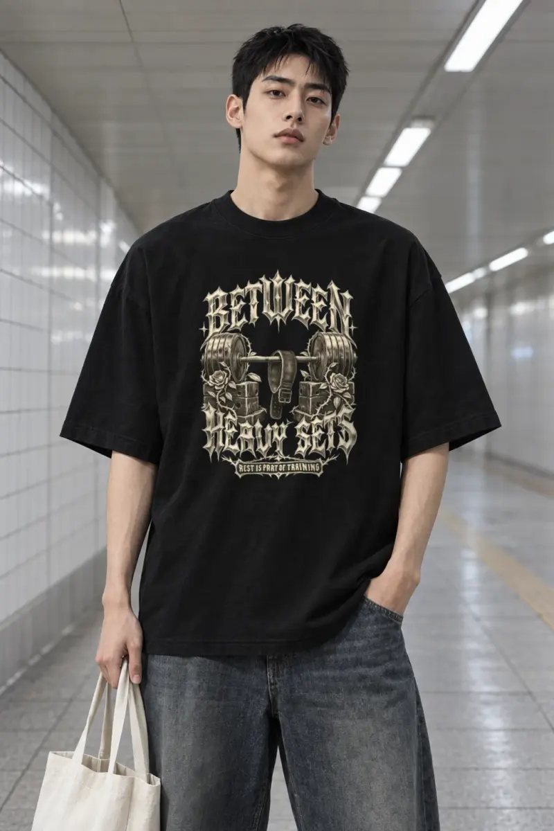 "Between Heavy Sets" Men's Oversized Heavyweight Crewneck T-Shirt