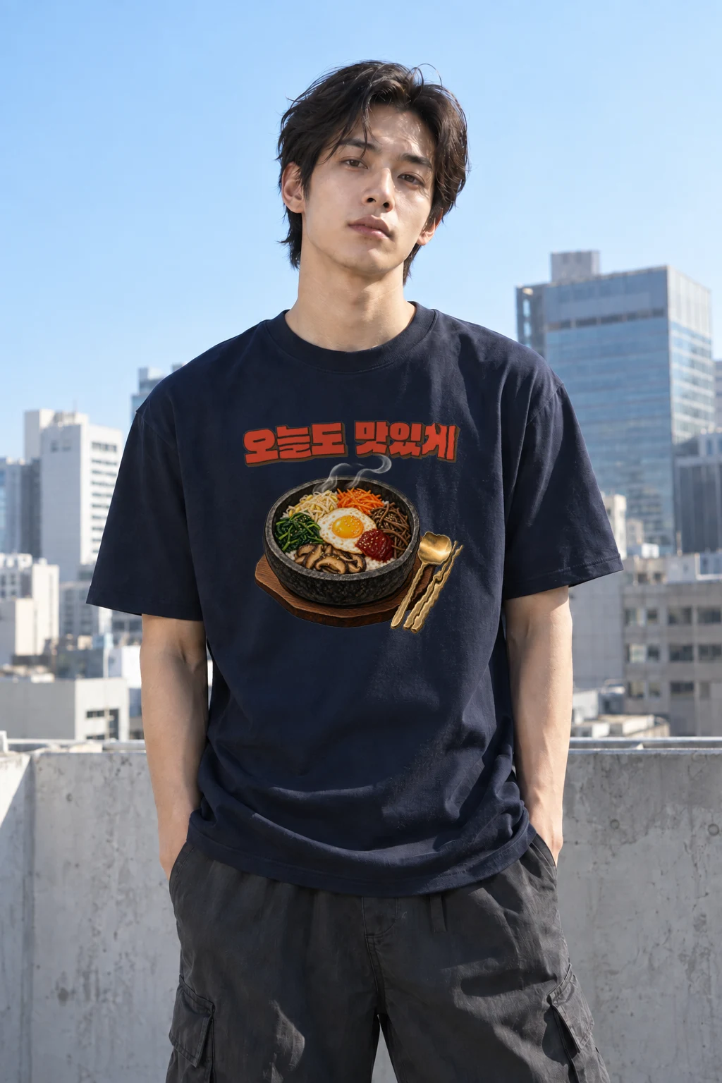 "Bibimbap Woodblock" Heavyweight Unisex Crewneck T-shirt | Gildan 5000