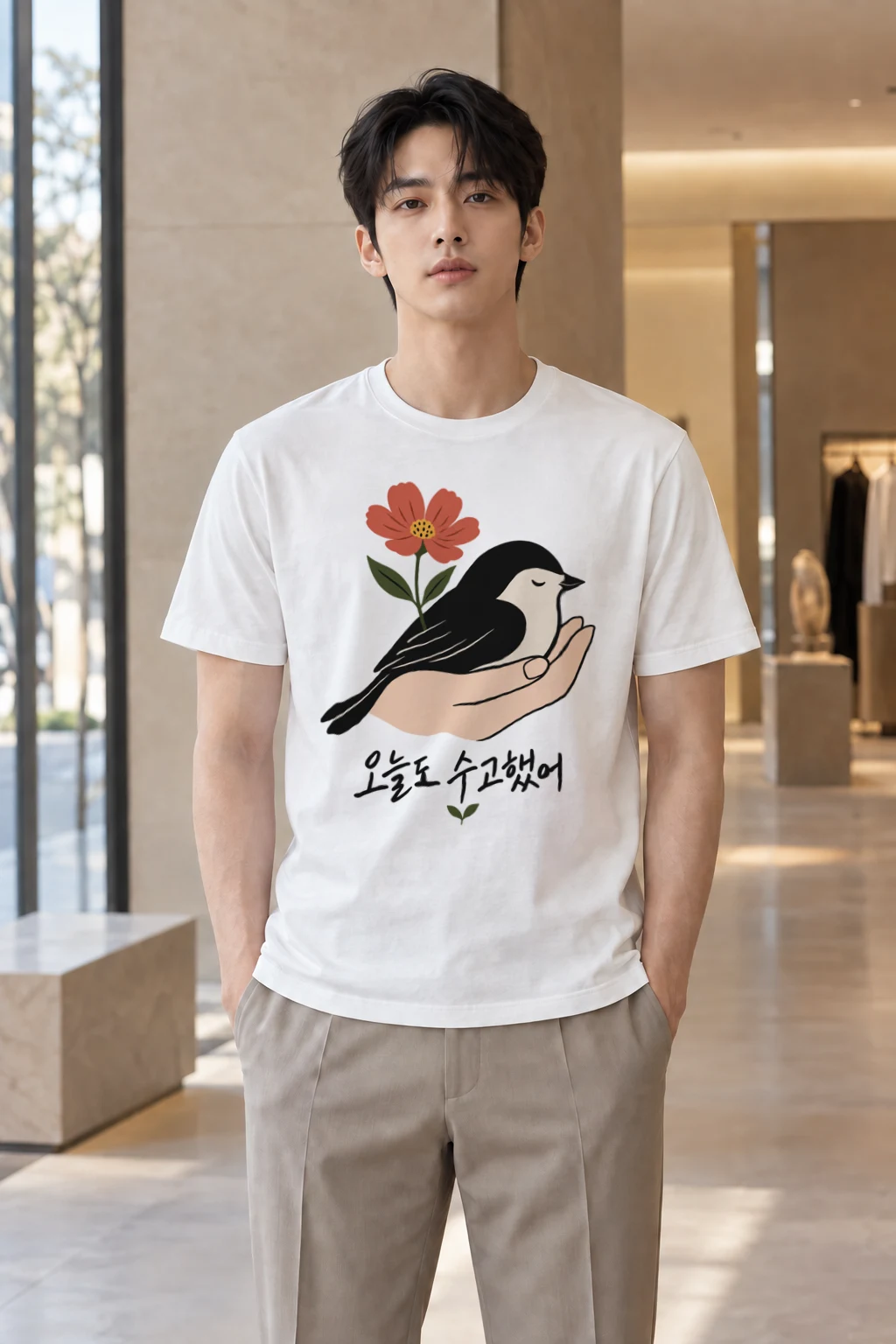 "Bird In Bloom" Heavyweight Unisex Crewneck T-shirt | Gildan 5000