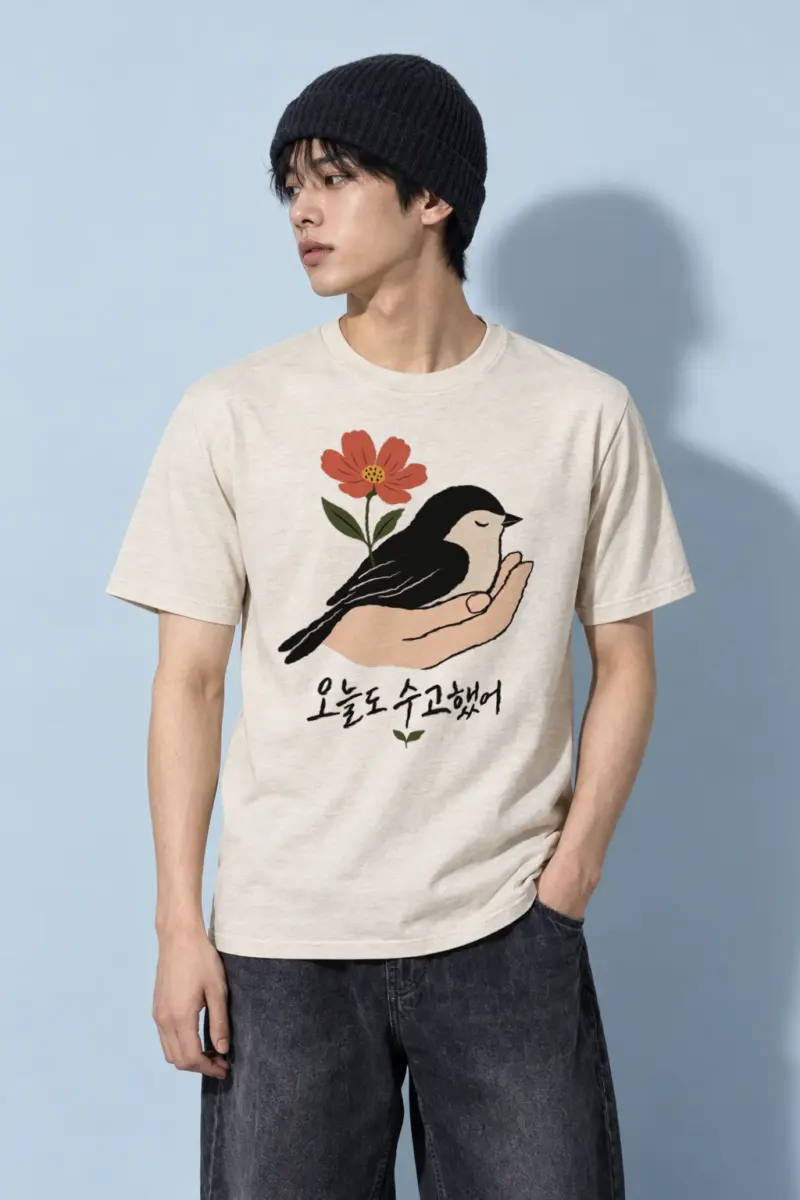 "Bird In Bloom" Heavyweight Unisex Crewneck T-shirt