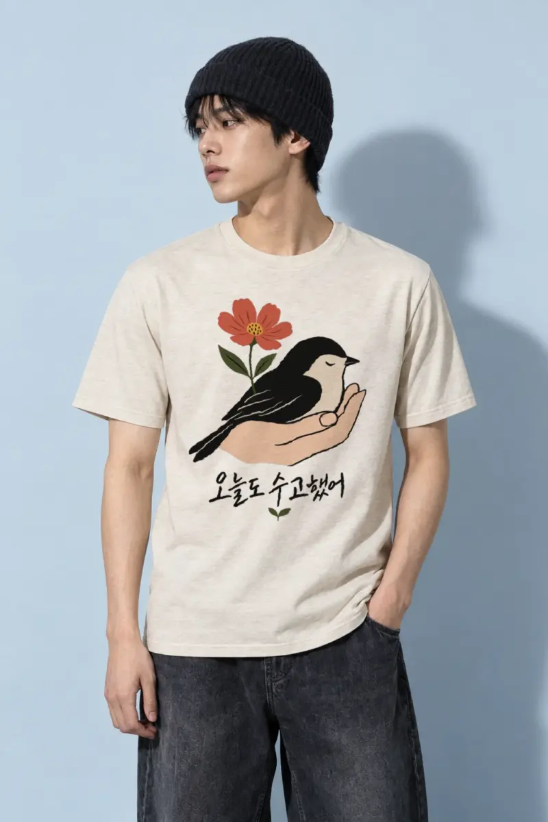 "Bird In Bloom" Heavyweight Unisex Crewneck T-shirt