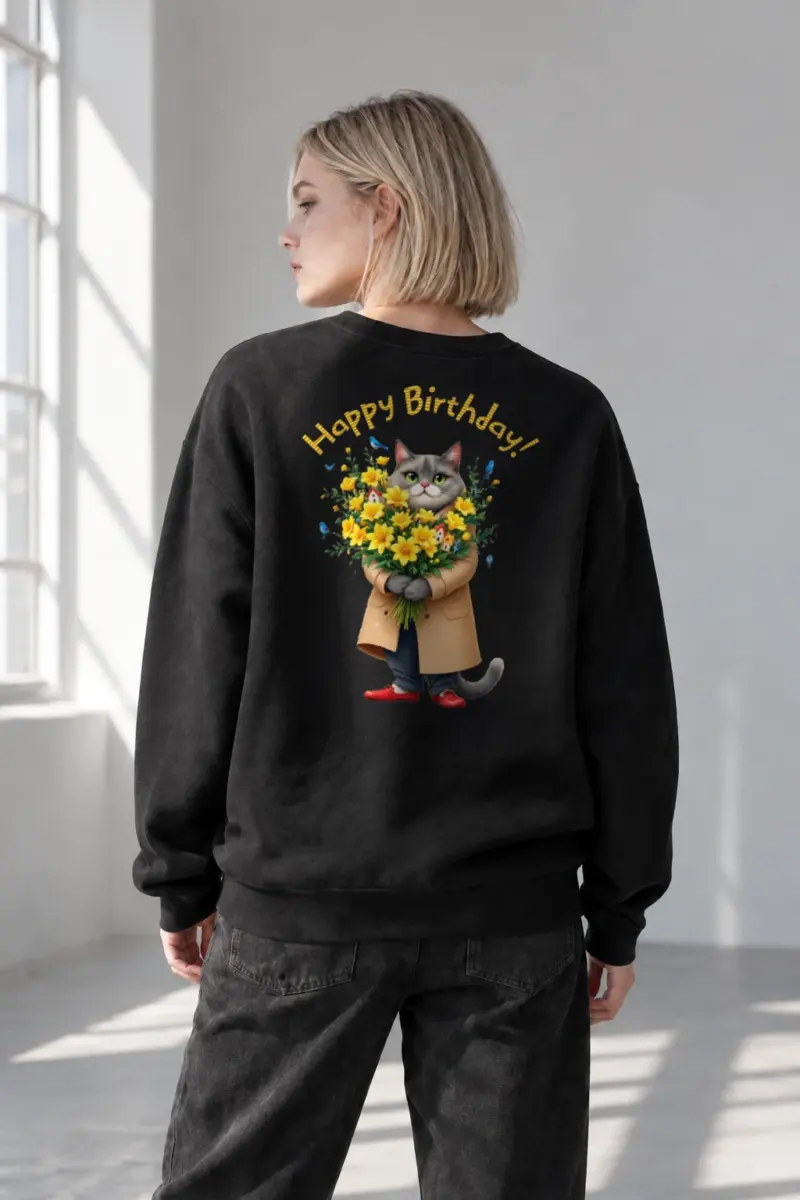 “Birthday Bouquet Cat” Heavy Blend Unisex Crewneck Sweatshirt | Gildan 18000