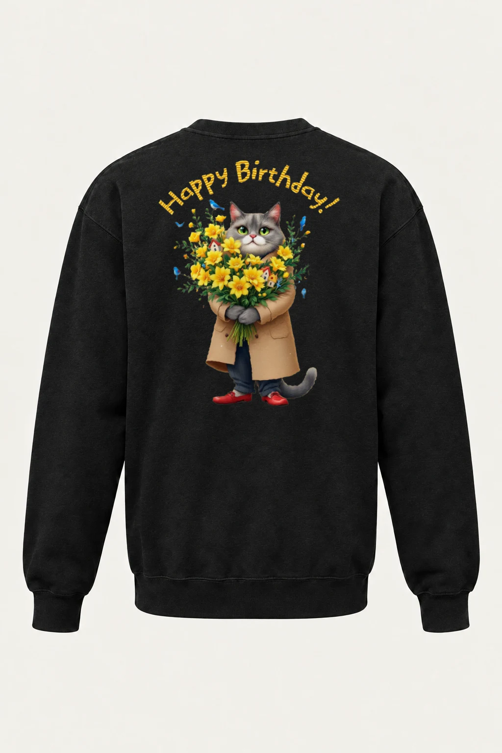 "Birthday Bouquet Cat" Heavy Blend Unisex Crewneck Sweatshirt | Gildan 18000