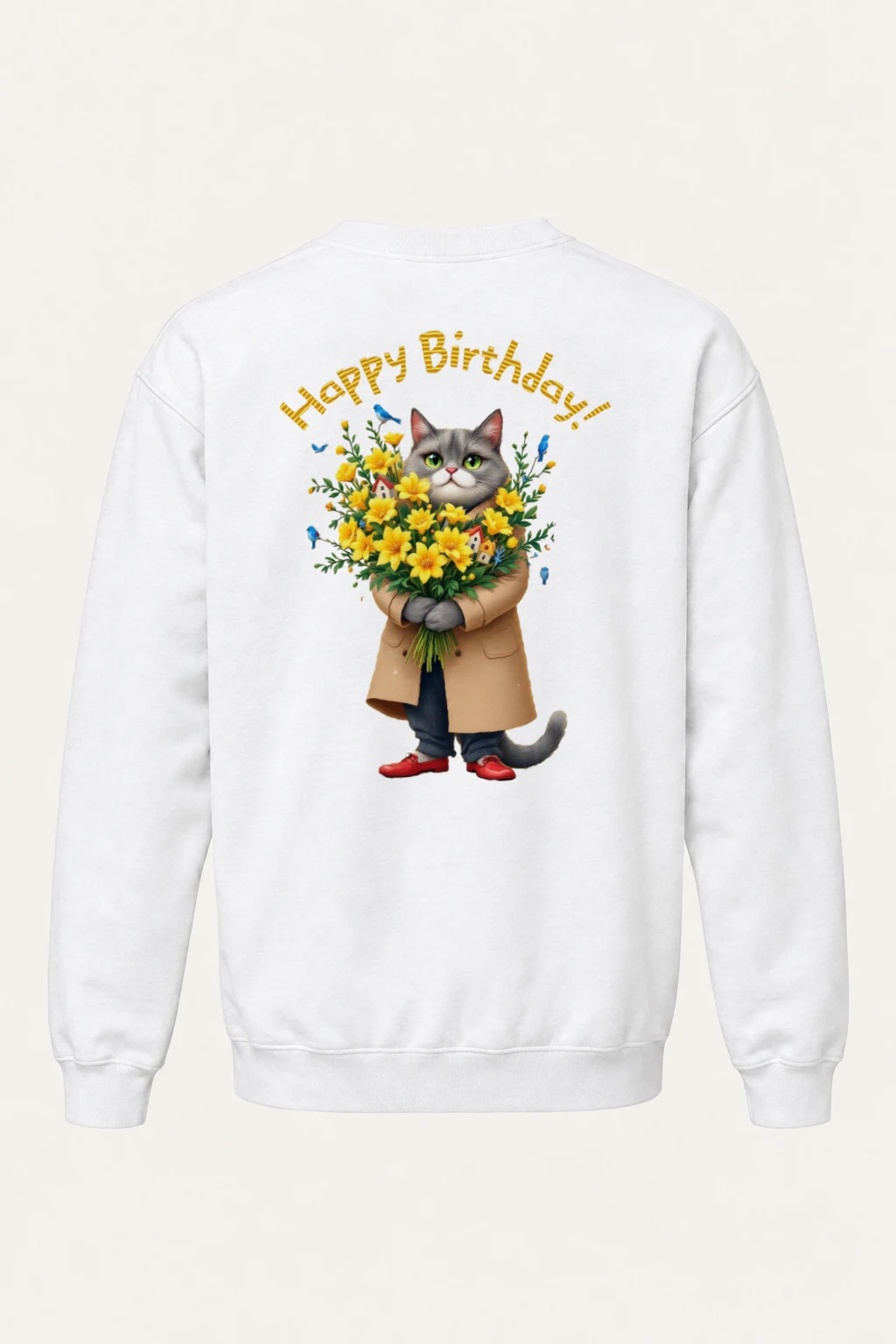 "Birthday Bouquet Cat" Heavy Blend Unisex Crewneck Sweatshirt | Gildan 18000