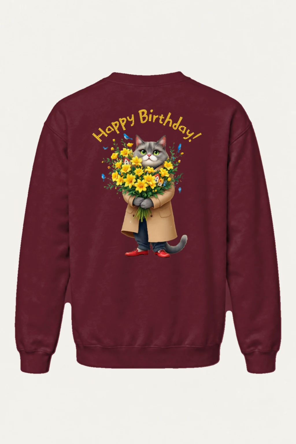 "Birthday Bouquet Cat" Heavy Blend Unisex Crewneck Sweatshirt | Gildan 18000