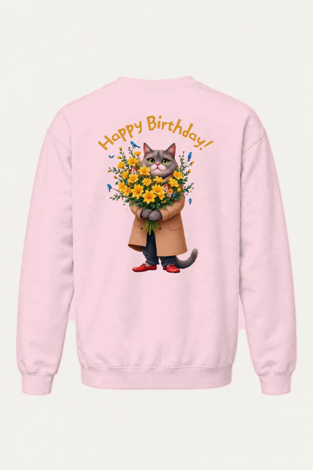 "Birthday Bouquet Cat" Heavy Blend Unisex Crewneck Sweatshirt | Gildan 18000