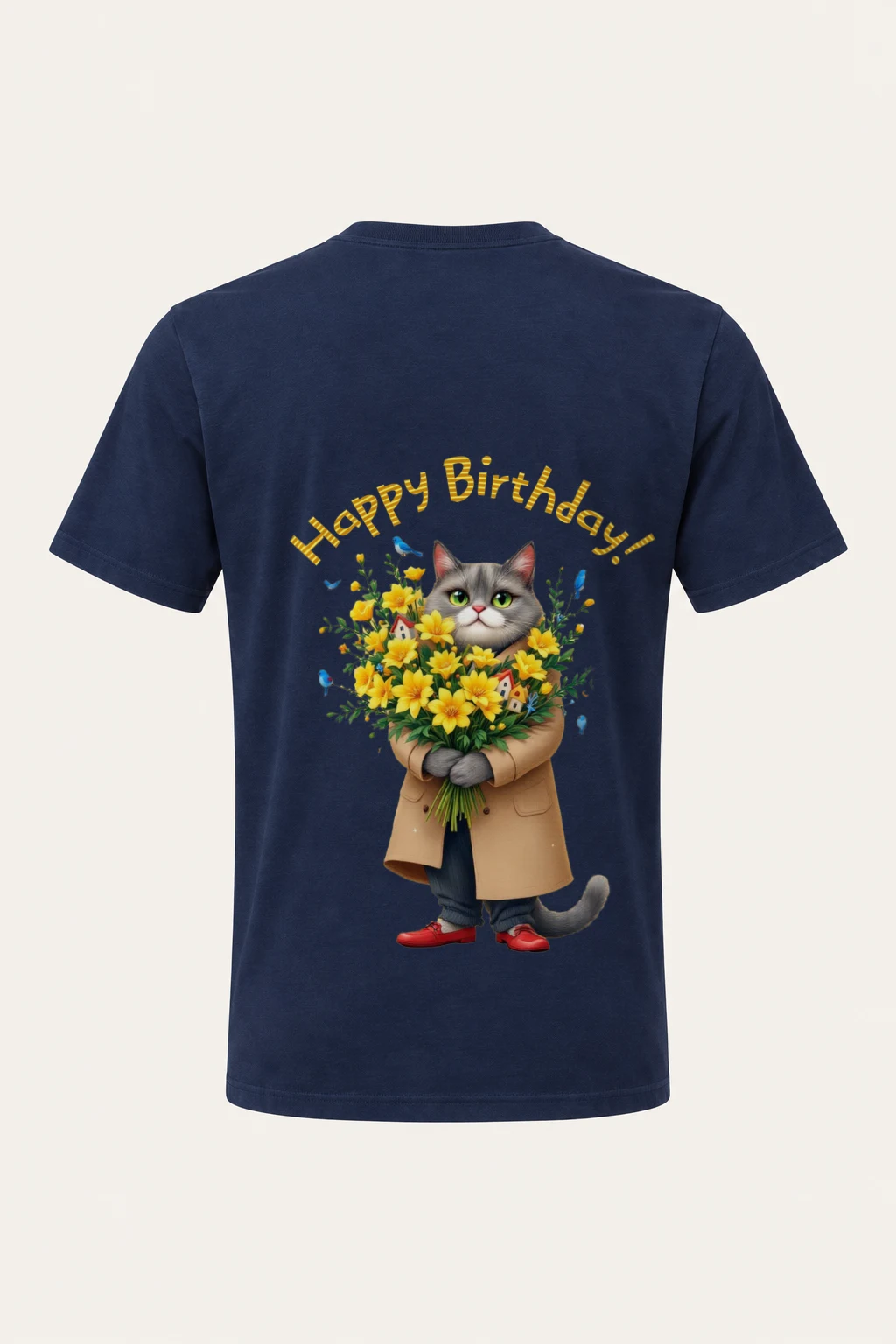 "Birthday Bouquet Cat" Heavyweight Unisex Crewneck T-shirt | Gildan 5000