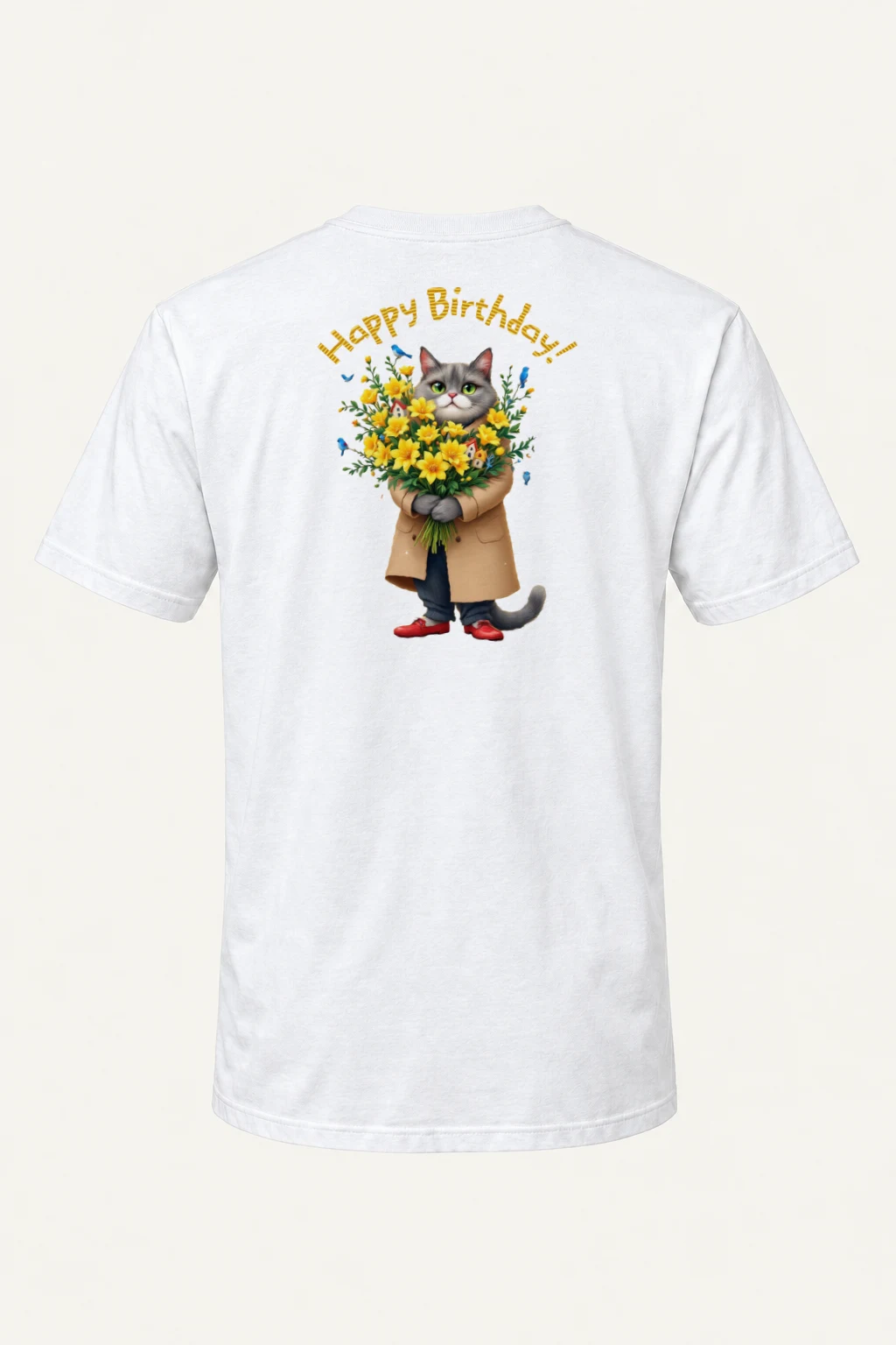 "Birthday Bouquet Cat" Heavyweight Unisex Crewneck T-shirt | Gildan 5000
