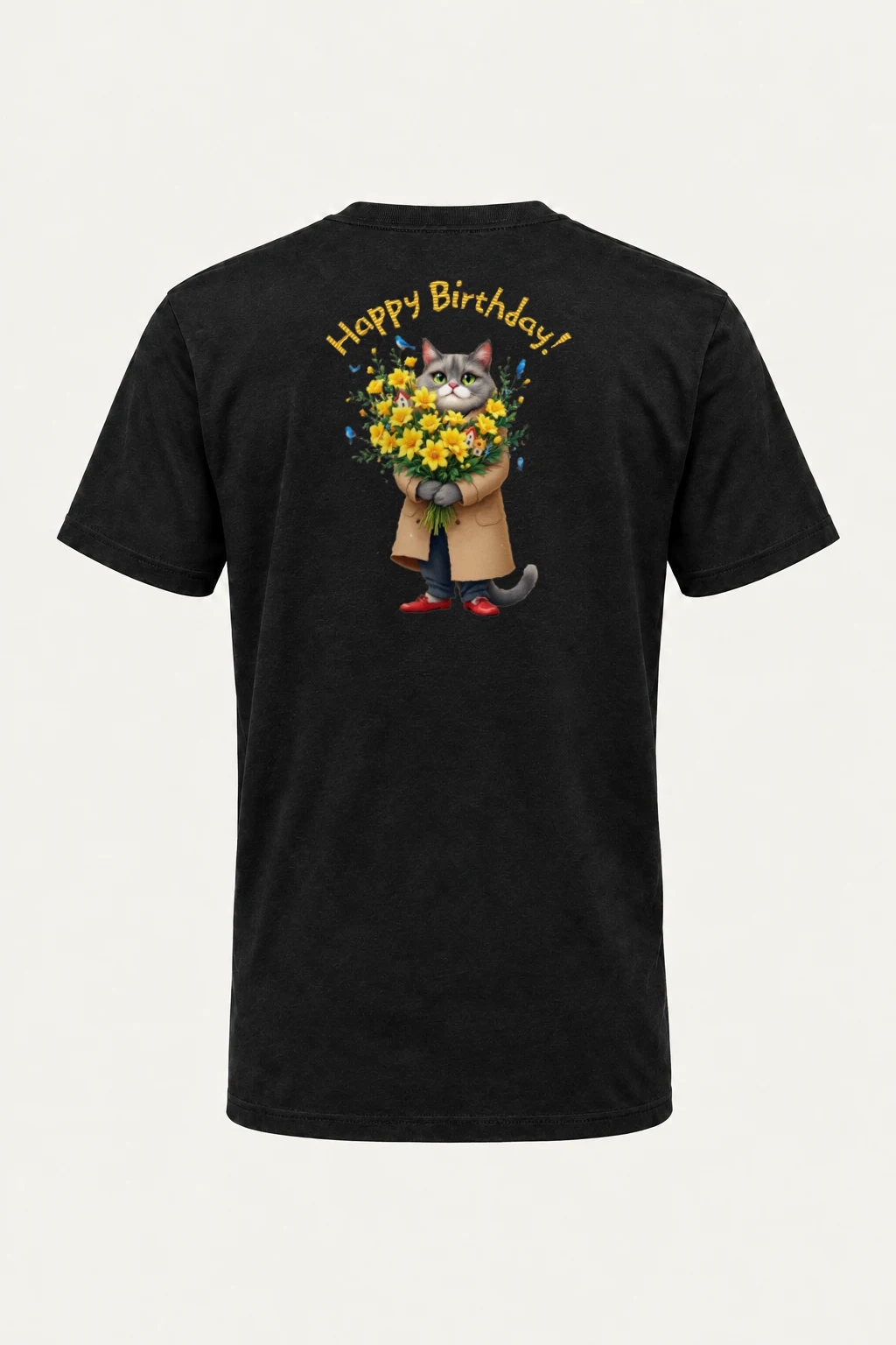 "Birthday Bouquet Cat" Heavyweight Unisex Crewneck T-shirt | Gildan 5000