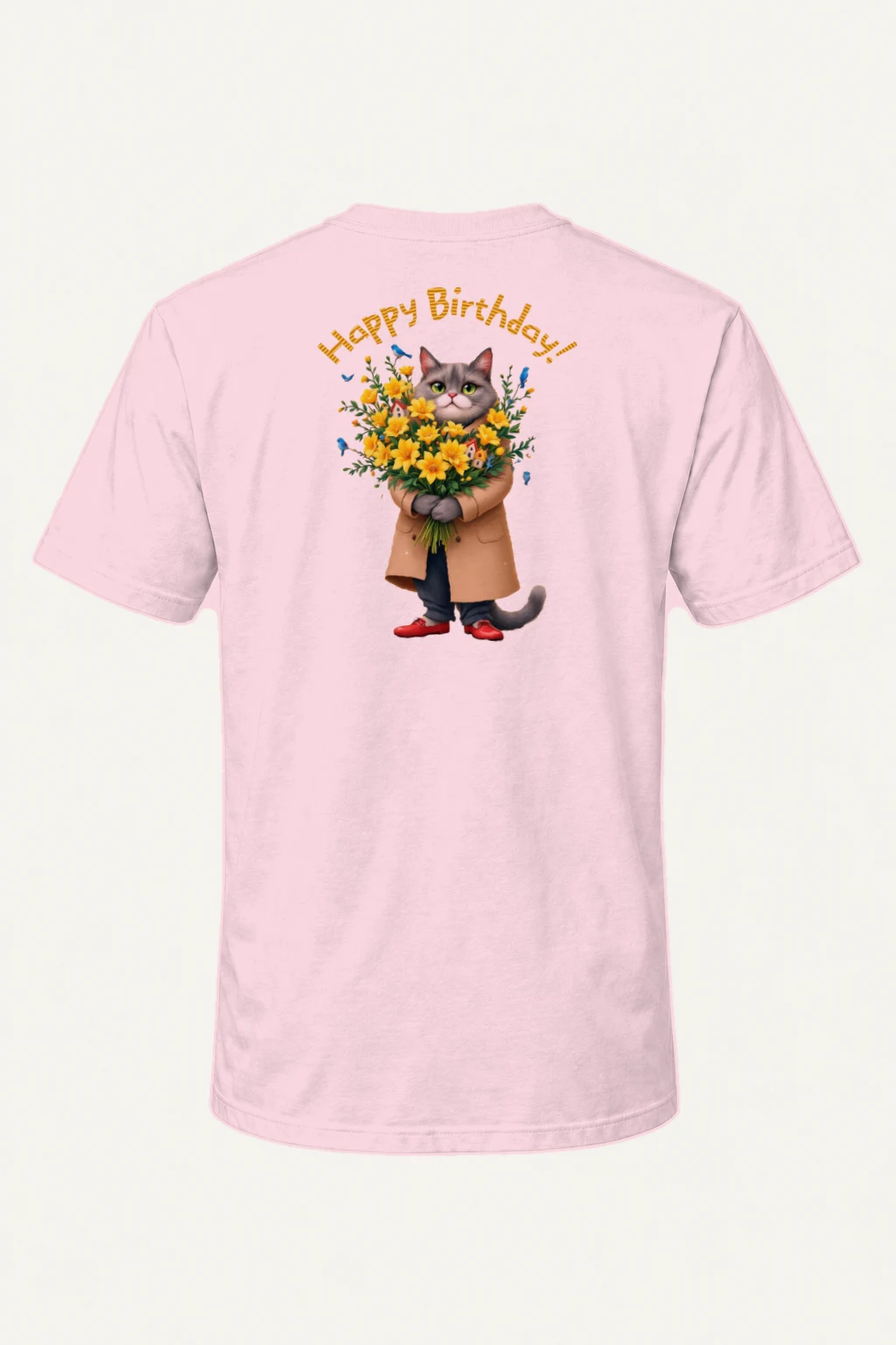 "Birthday Bouquet Cat" Heavyweight Unisex Crewneck T-shirt | Gildan 5000