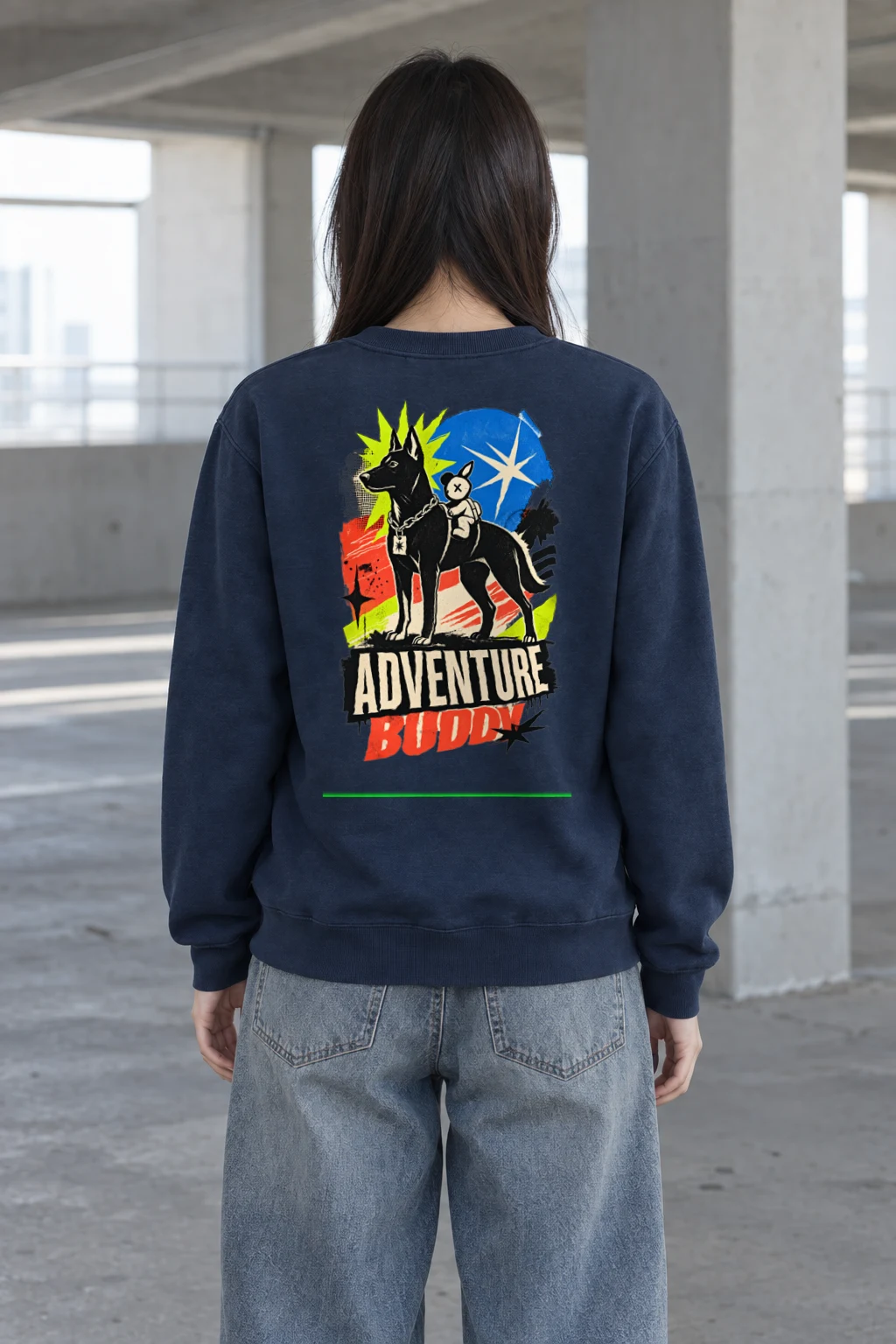 "Black Dog With Rabbit" Heavy Blend Unisex Crewneck Sweatshirt | Gildan 18000