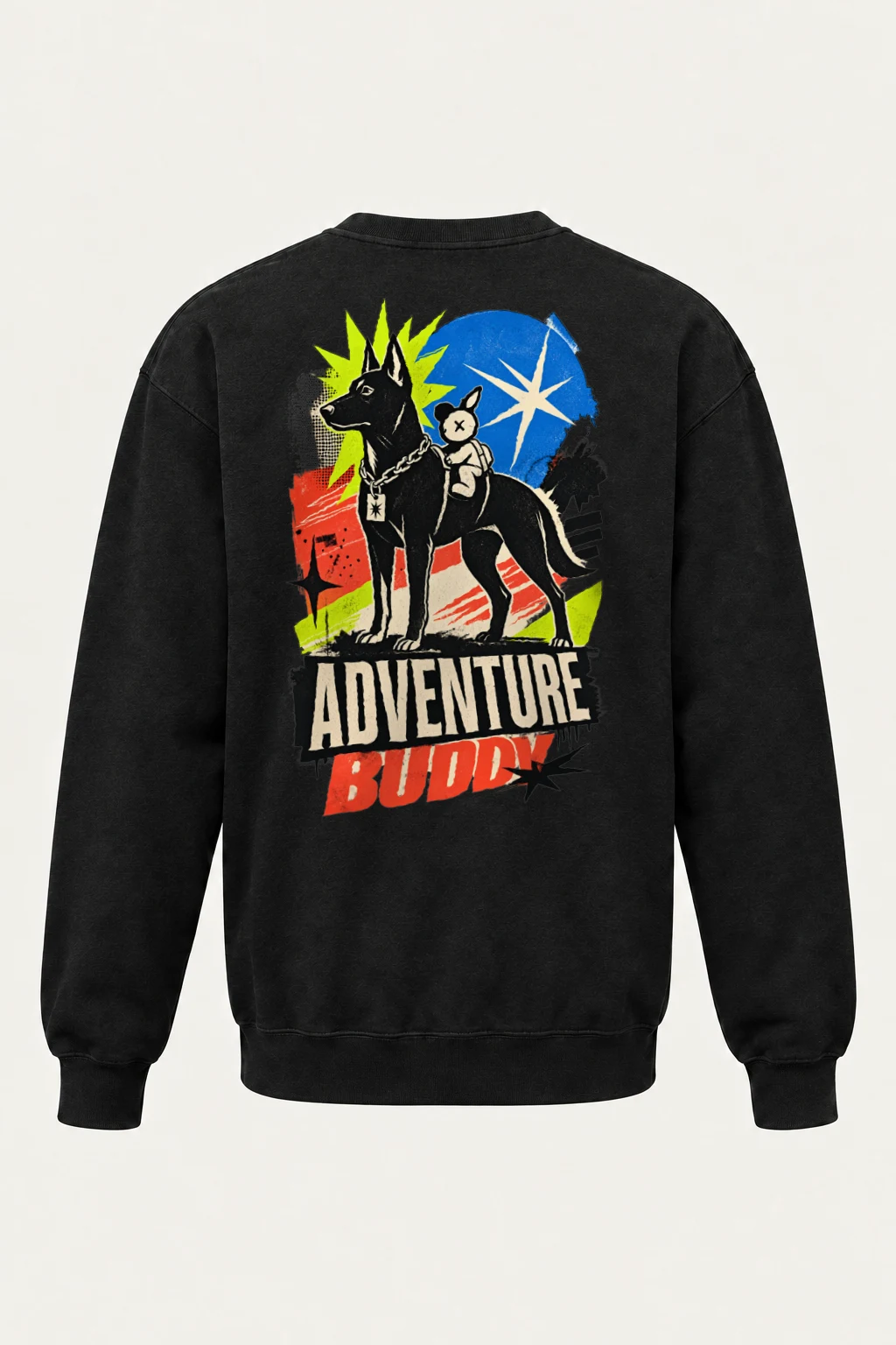 "Black Dog With Rabbit" Heavy Blend Unisex Crewneck Sweatshirt | Gildan 18000