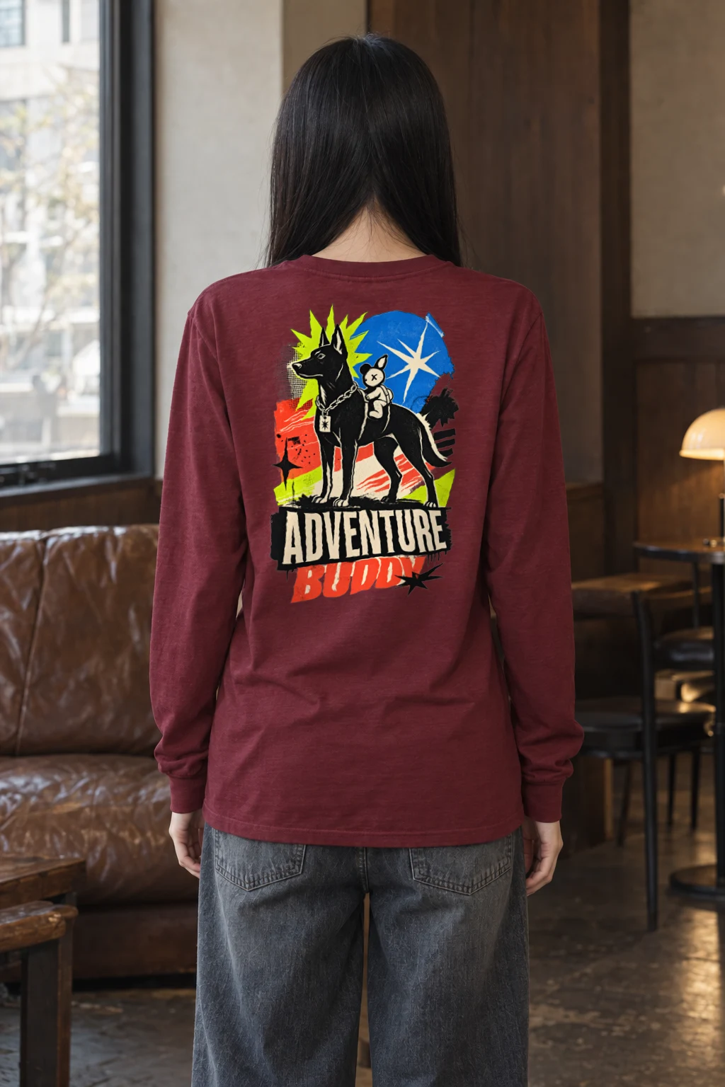 "Black Dog With Rabbit" Unisex Longsleeve T-shirt | Gildan 2400