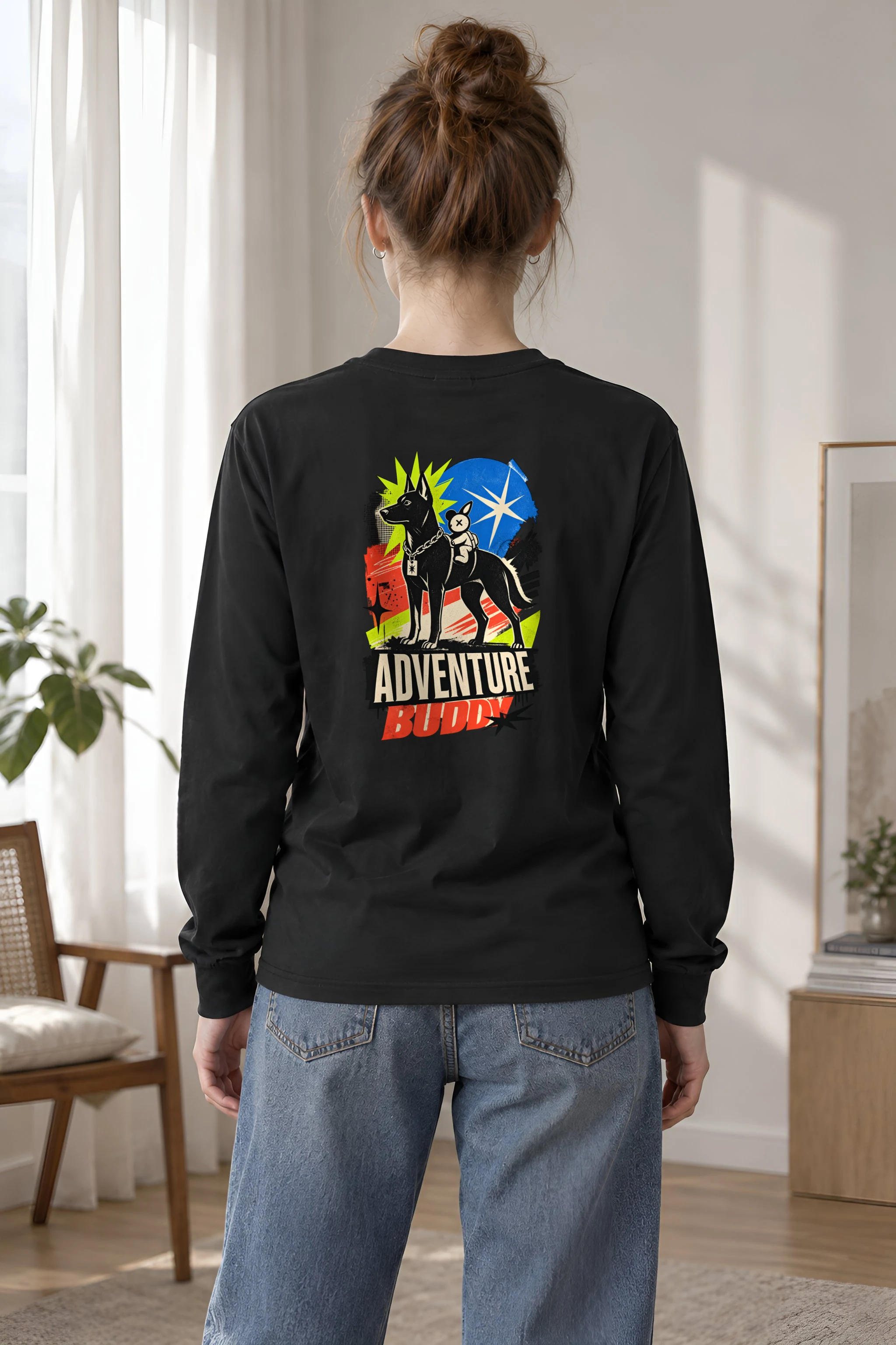 "Black Dog With Rabbit" Unisex Longsleeve T-shirt