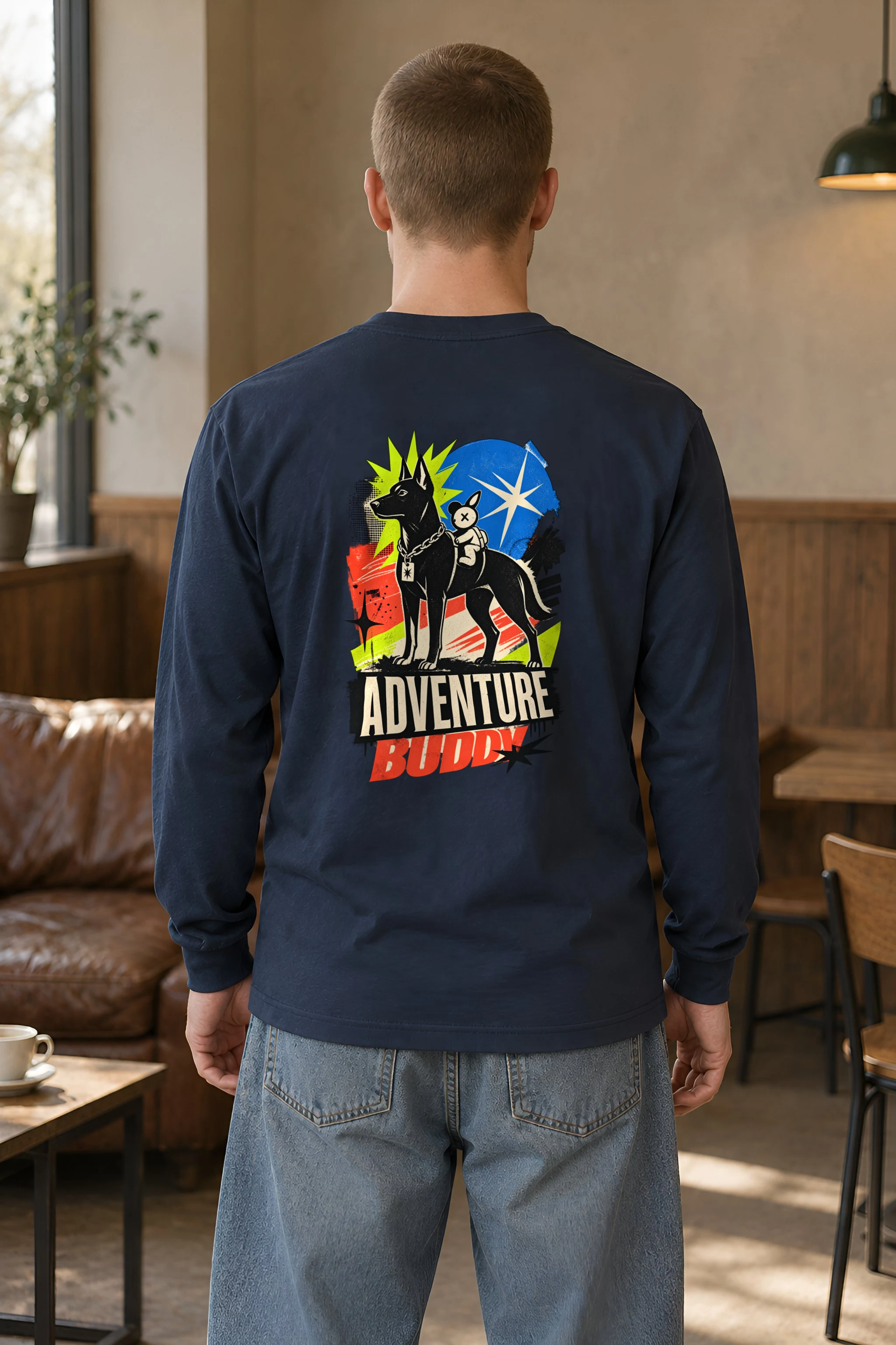 "Black Dog With Rabbit" Unisex Longsleeve T-shirt