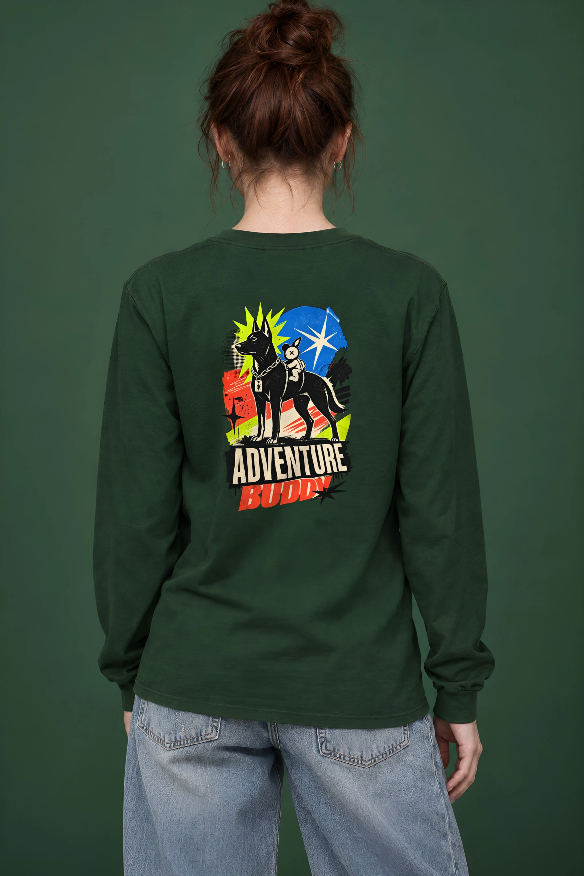 "Black Dog With Rabbit" Unisex Longsleeve T-shirt