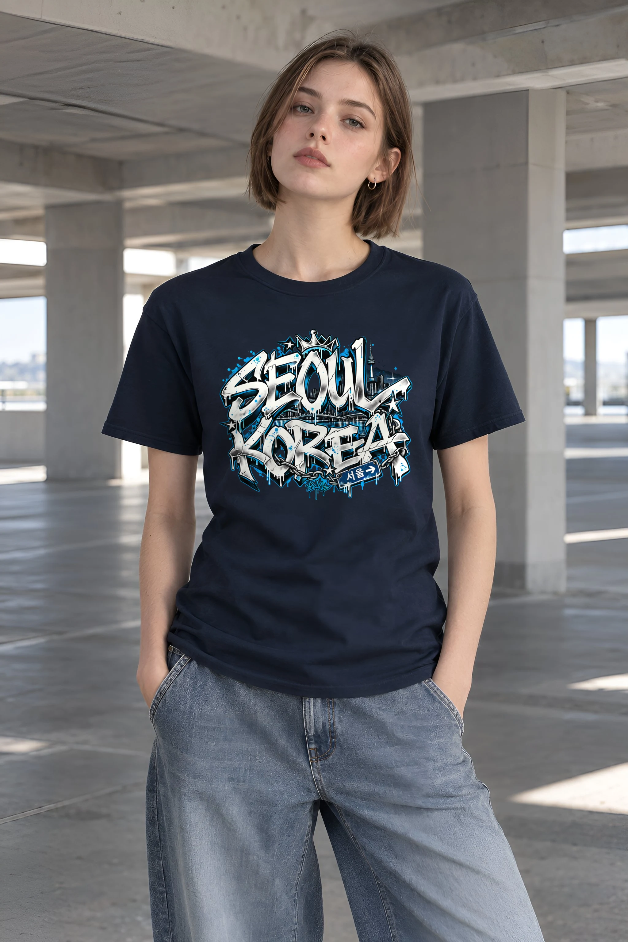 "Seoul Graffiti Chain" Heavyweight Unisex Crewneck T-shirt