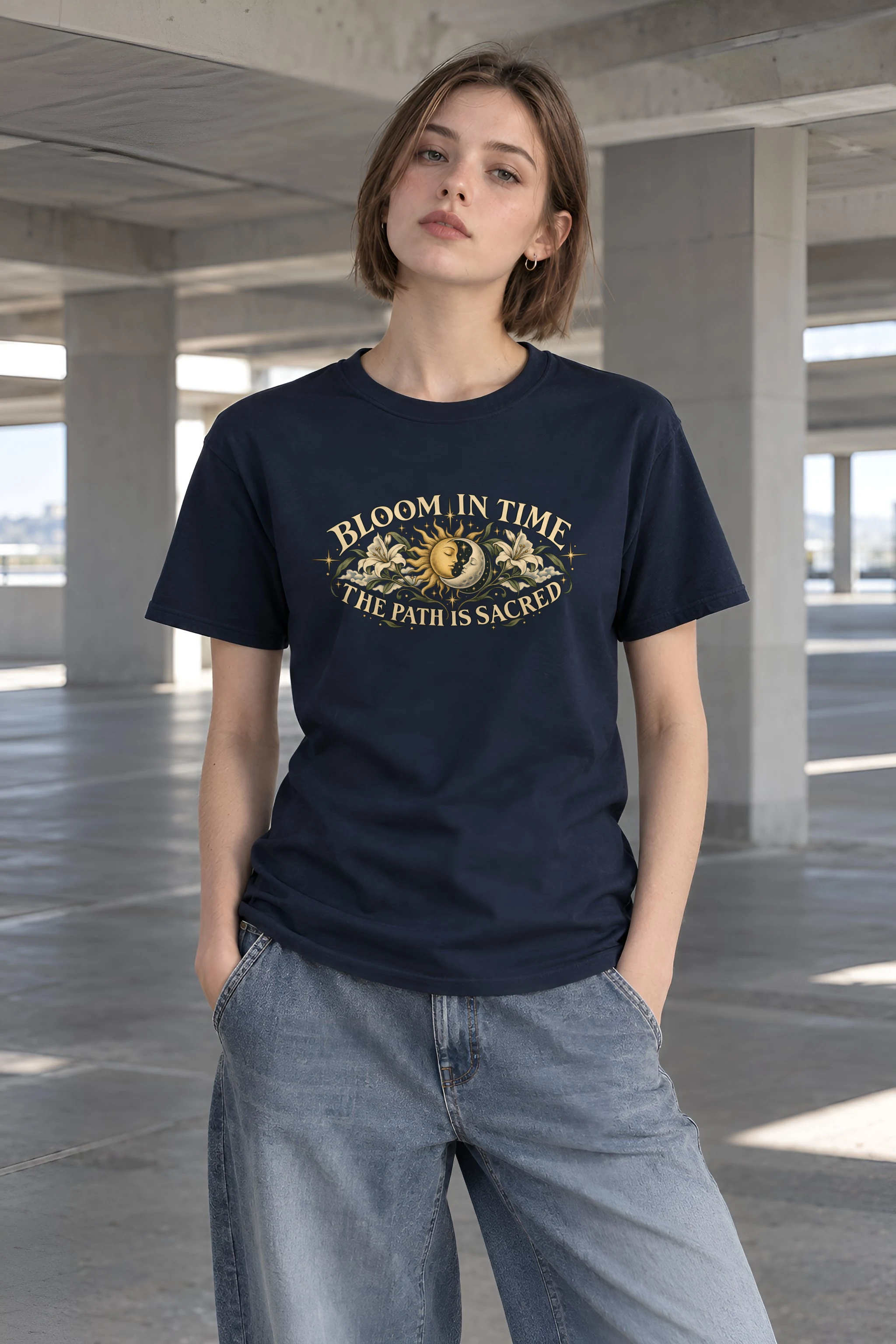 "Bloom In Time" Heavyweight Unisex Crewneck T-shirt