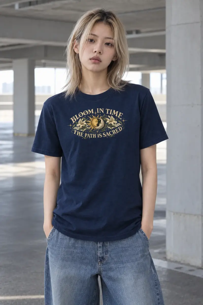 "Bloom In Time" Heavyweight Unisex Crewneck T-shirt | Gildan 5000