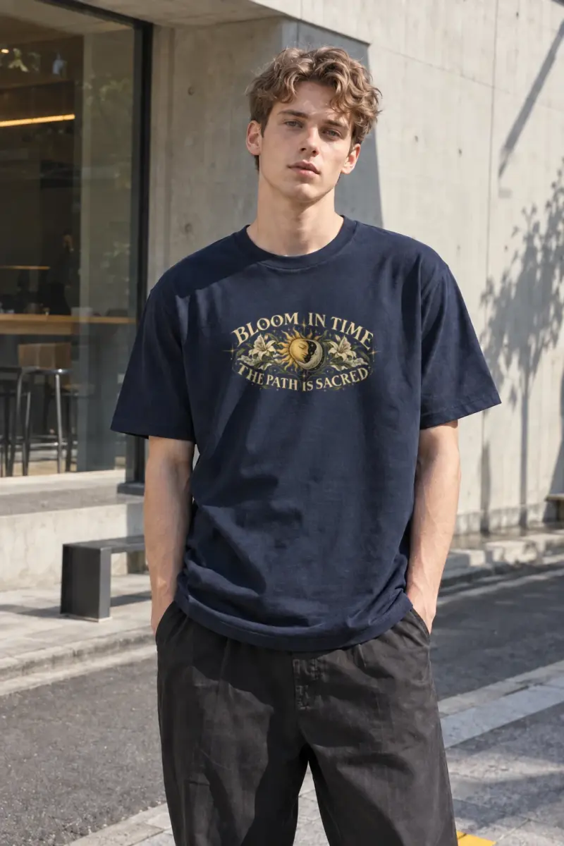 "Bloom In Time" Heavyweight Unisex Crewneck T-shirt | Gildan 5000
