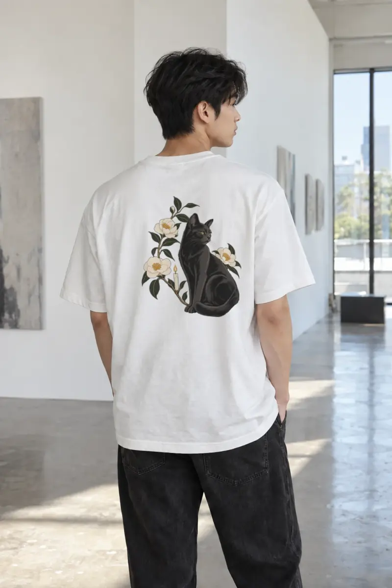 "Blooming Cat" Heavyweight Unisex Crewneck T-shirt | Gildan 5000