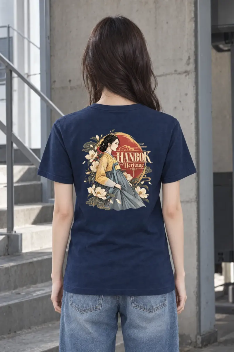 "Blooming Hanbok Muse" Heavyweight Unisex Crewneck T-shirt | Gildan 5000
