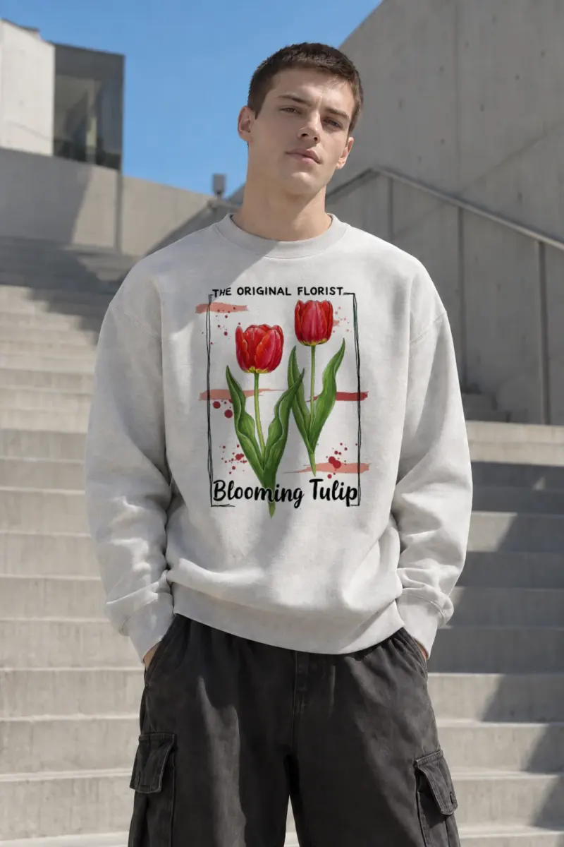 "Blooming Tulip" Heavy Blend Unisex Crewneck Sweatshirt | Gildan 18000