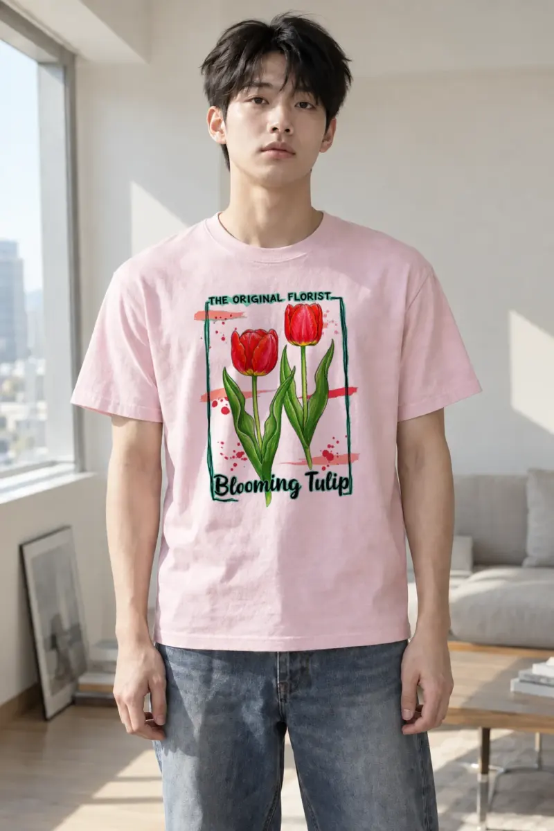"Blooming Tulip" Heavyweight Unisex Crewneck T-shirt | Gildan 5000