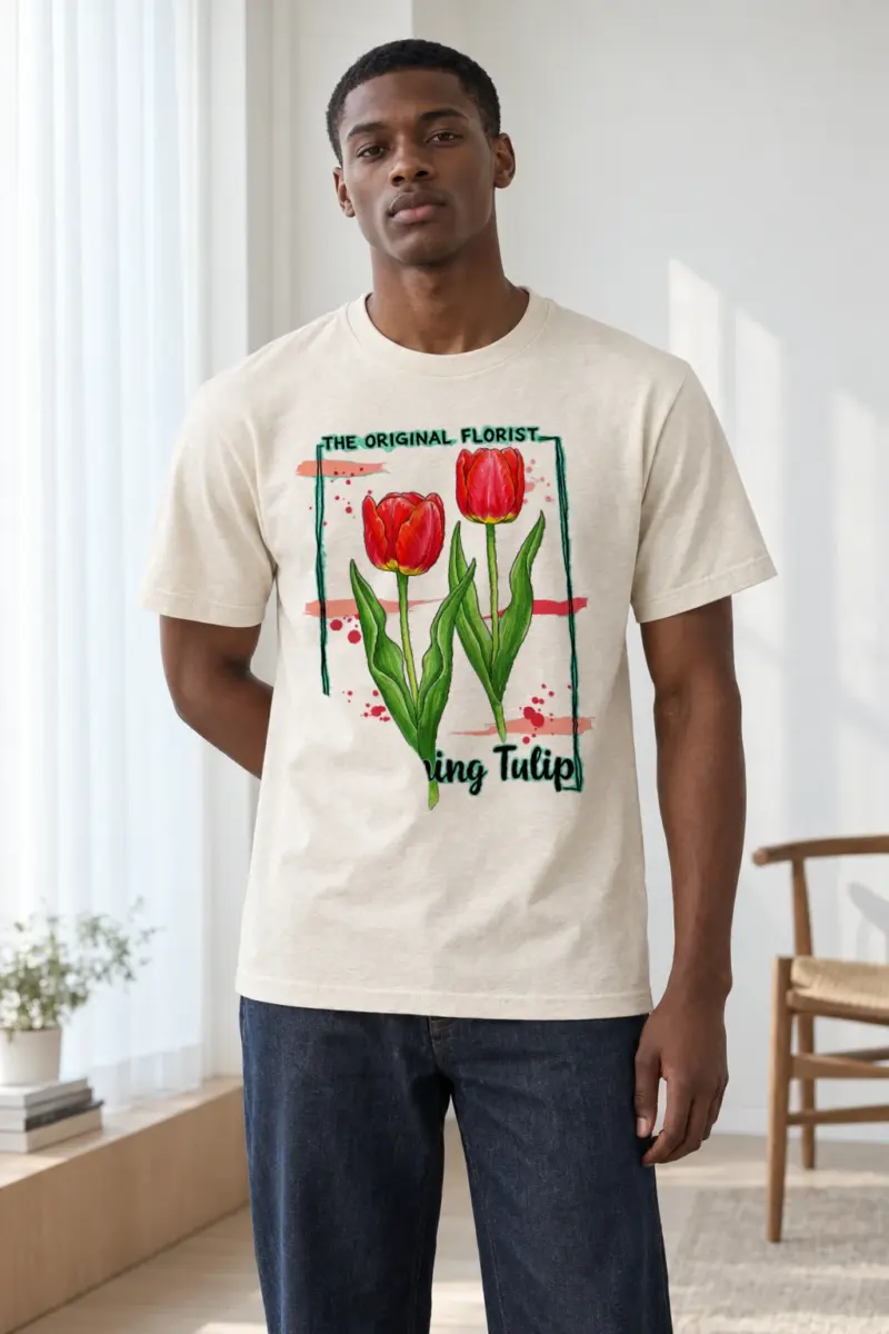"Blooming Tulip" Heavyweight Unisex Crewneck T-shirt | Gildan 5000
