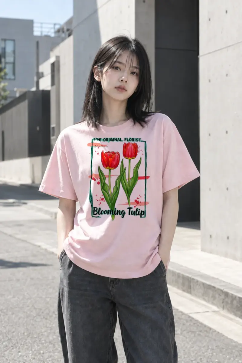 "Blooming Tulip" Heavyweight Unisex Crewneck T-shirt | Gildan 5000