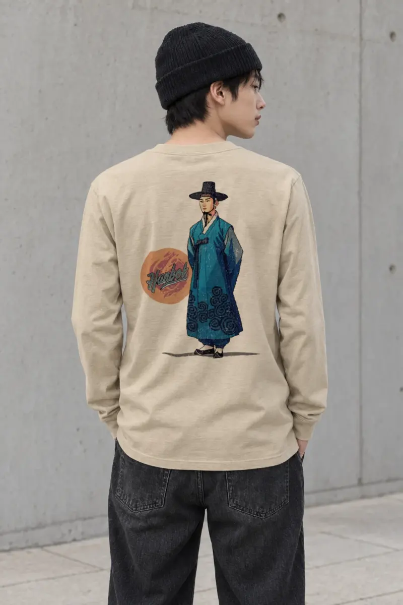 "Blue Hanbok Portrait" Unisex Longsleeve T-shirt