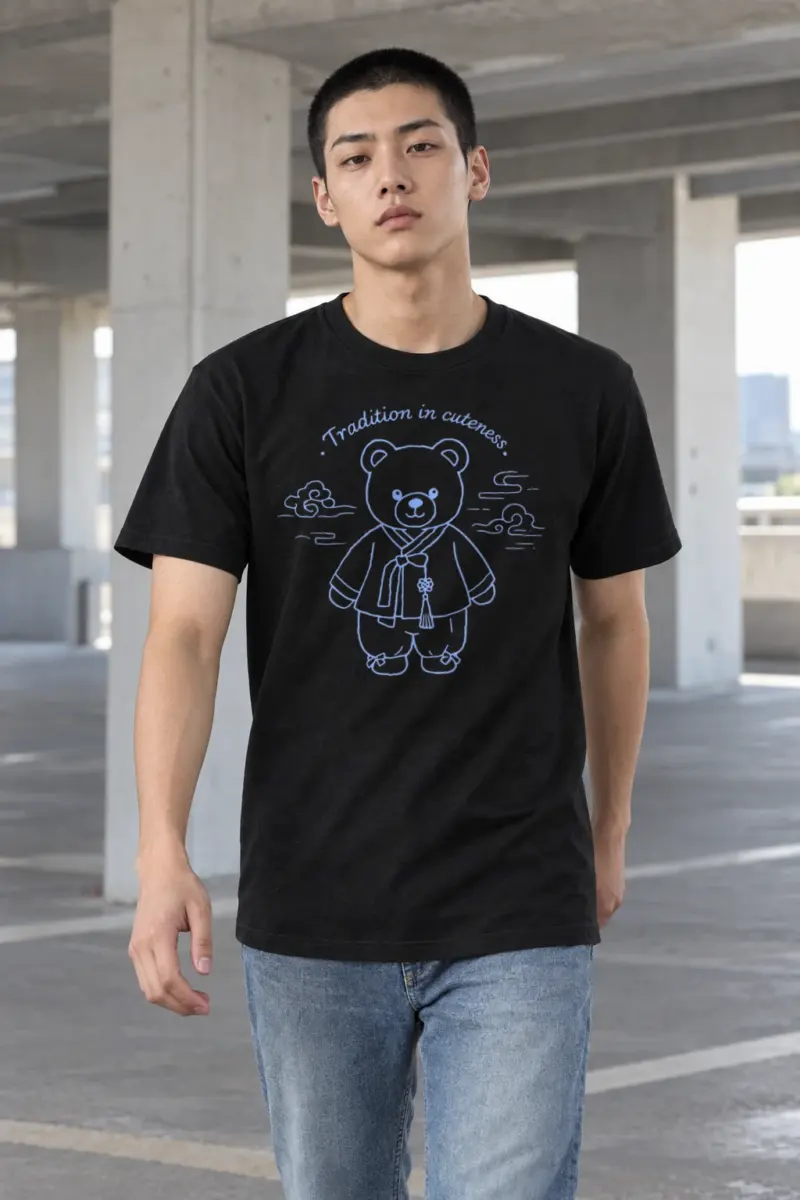 "Blue Kimono Bear" Heavyweight Unisex Crewneck T-shirt | Gildan 5000