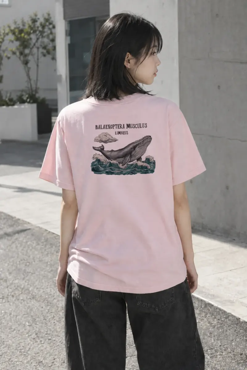 "Blue Whale Engraving" Heavyweight Unisex Crewneck T-shirt | Gildan 5000