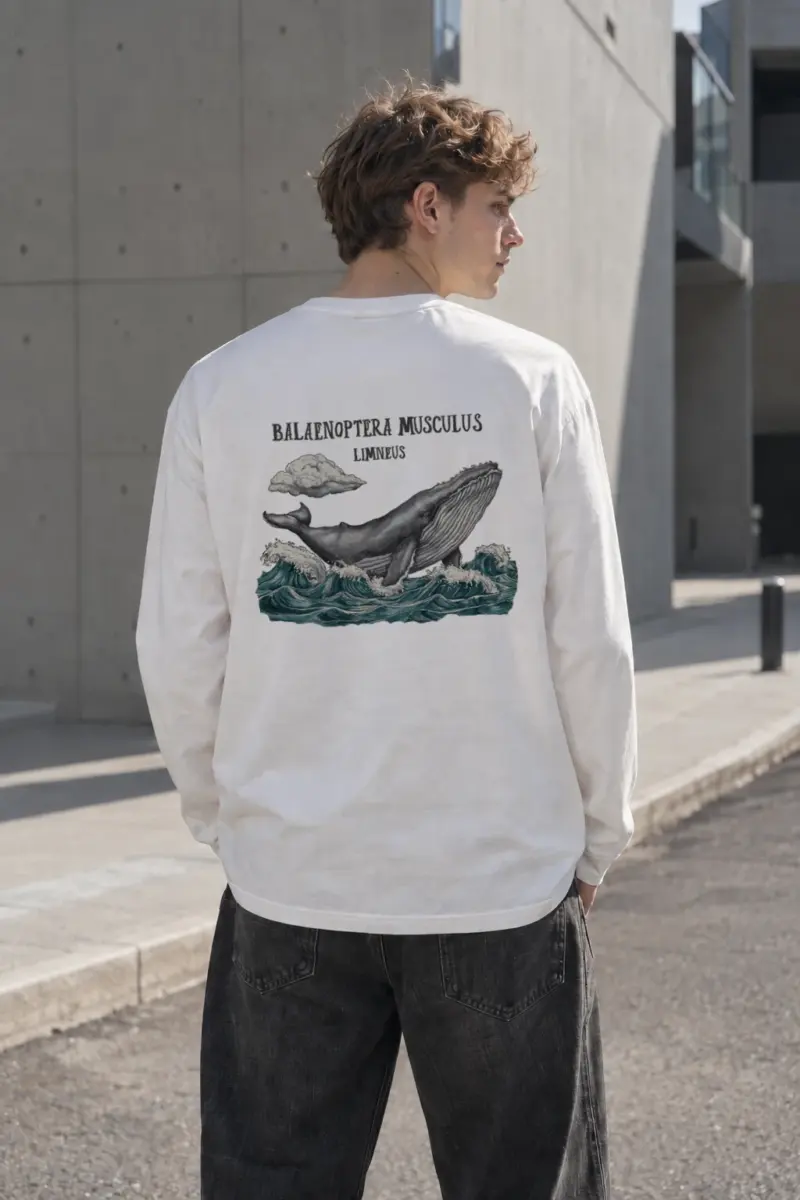 "Blue Whale Engraving" Unisex Longsleeve T-shirt | Gildan 2400