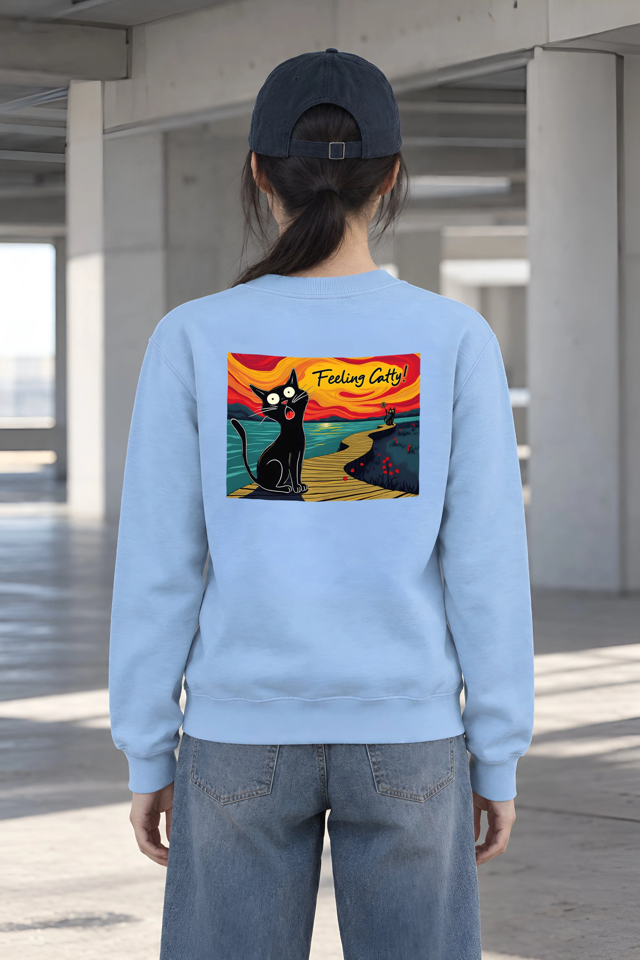 "Boardwalk Black Cat" Heavy Blend Unisex Crewneck Sweatshirt
