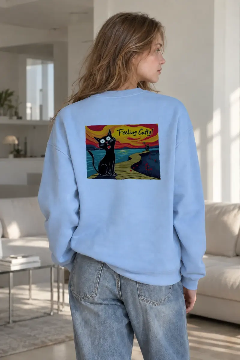 "Boardwalk Black Cat" Heavy Blend Unisex Crewneck Sweatshirt | Gildan 18000