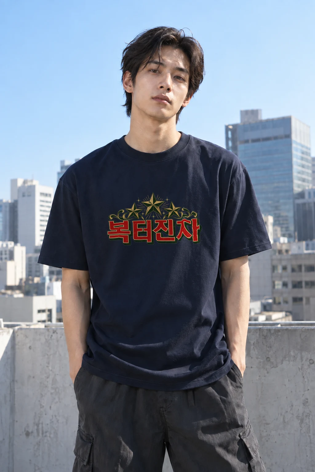 "Bokdeongi Stars" Heavyweight Unisex Crewneck T-shirt | Gildan 5000