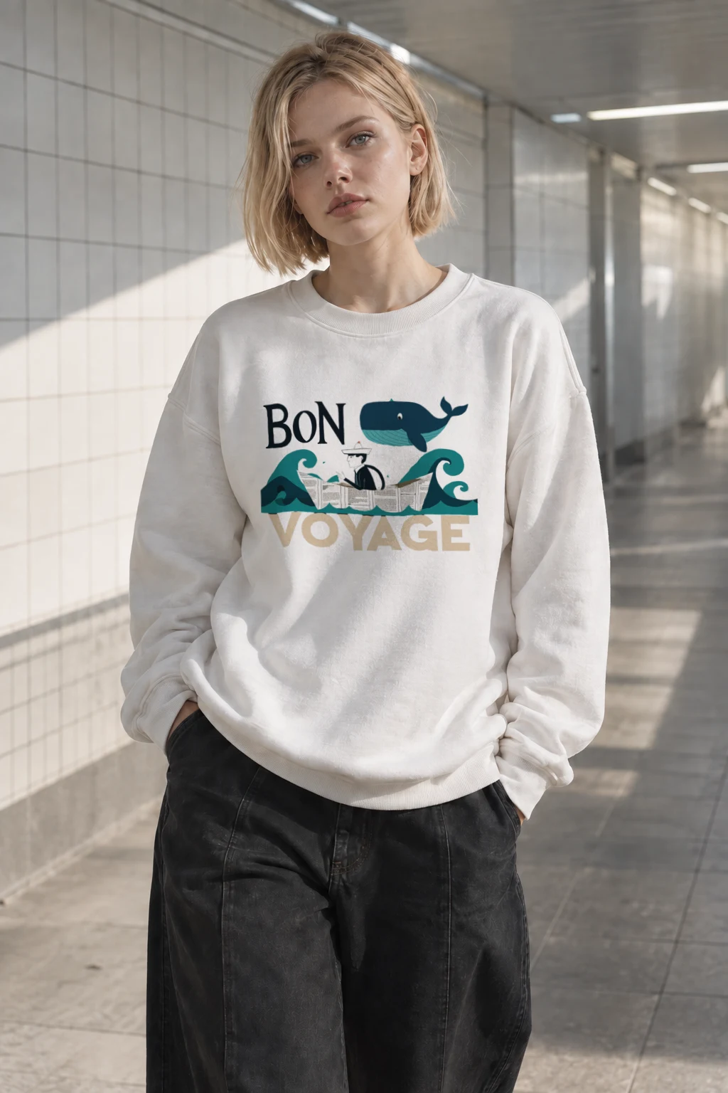 "Bon Voyage" Heavy Blend Unisex Crewneck Sweatshirt | Gildan 18000
