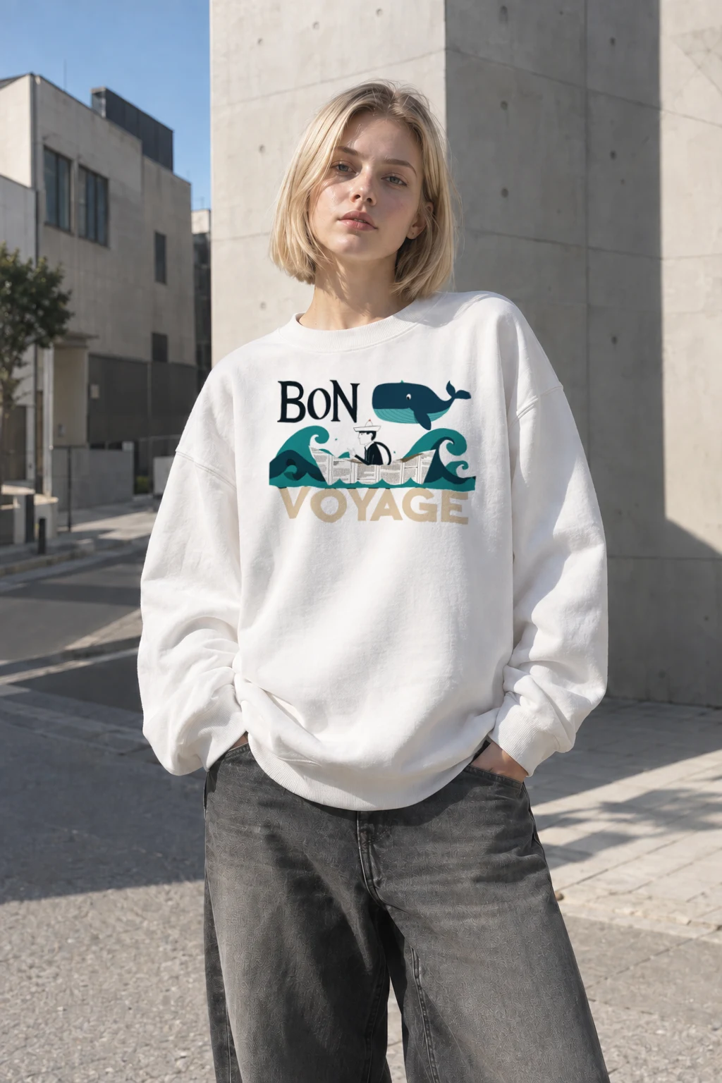 "Bon Voyage Sailor" Heavy Blend Unisex Crewneck Sweatshirt | Gildan 18000