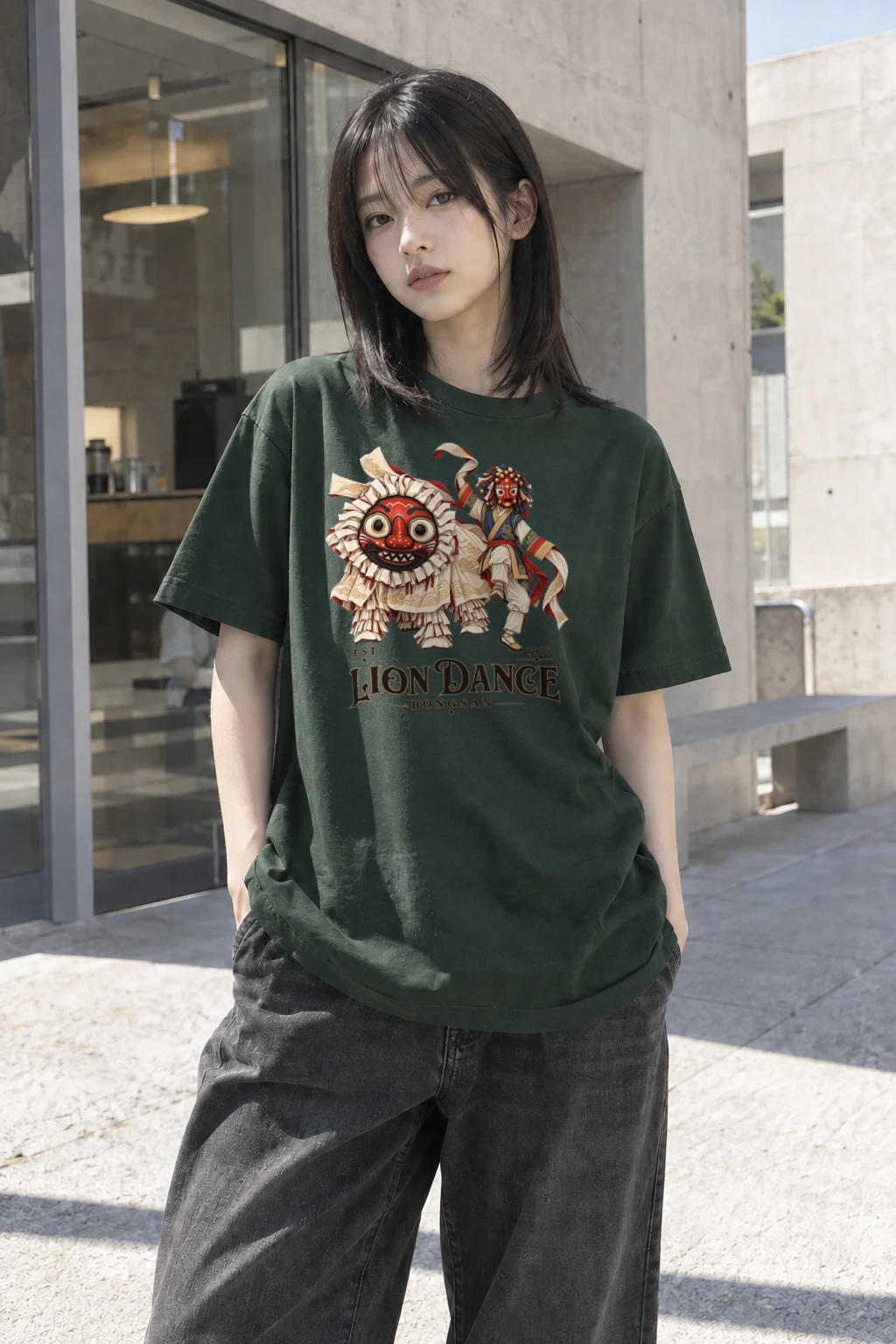 "Bongsan Lion Dance" Heavyweight Unisex Crewneck T-shirt | Gildan 5000
